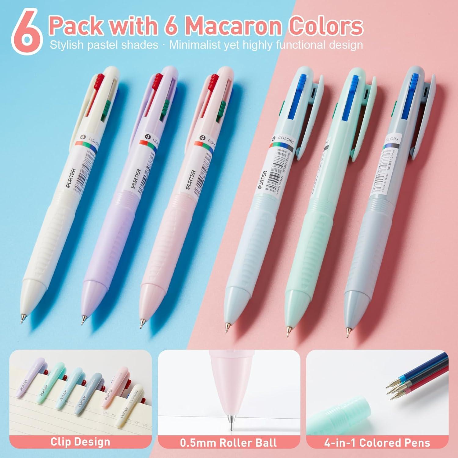 Paquete de 6 bolígrafos de gel IPURTER 4 en 1 multicolor 0.5 mm