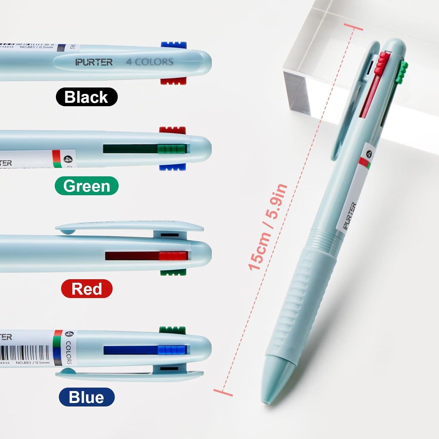 Paquete de 6 bolígrafos de gel IPURTER 4 en 1 multicolor 0.5 mm