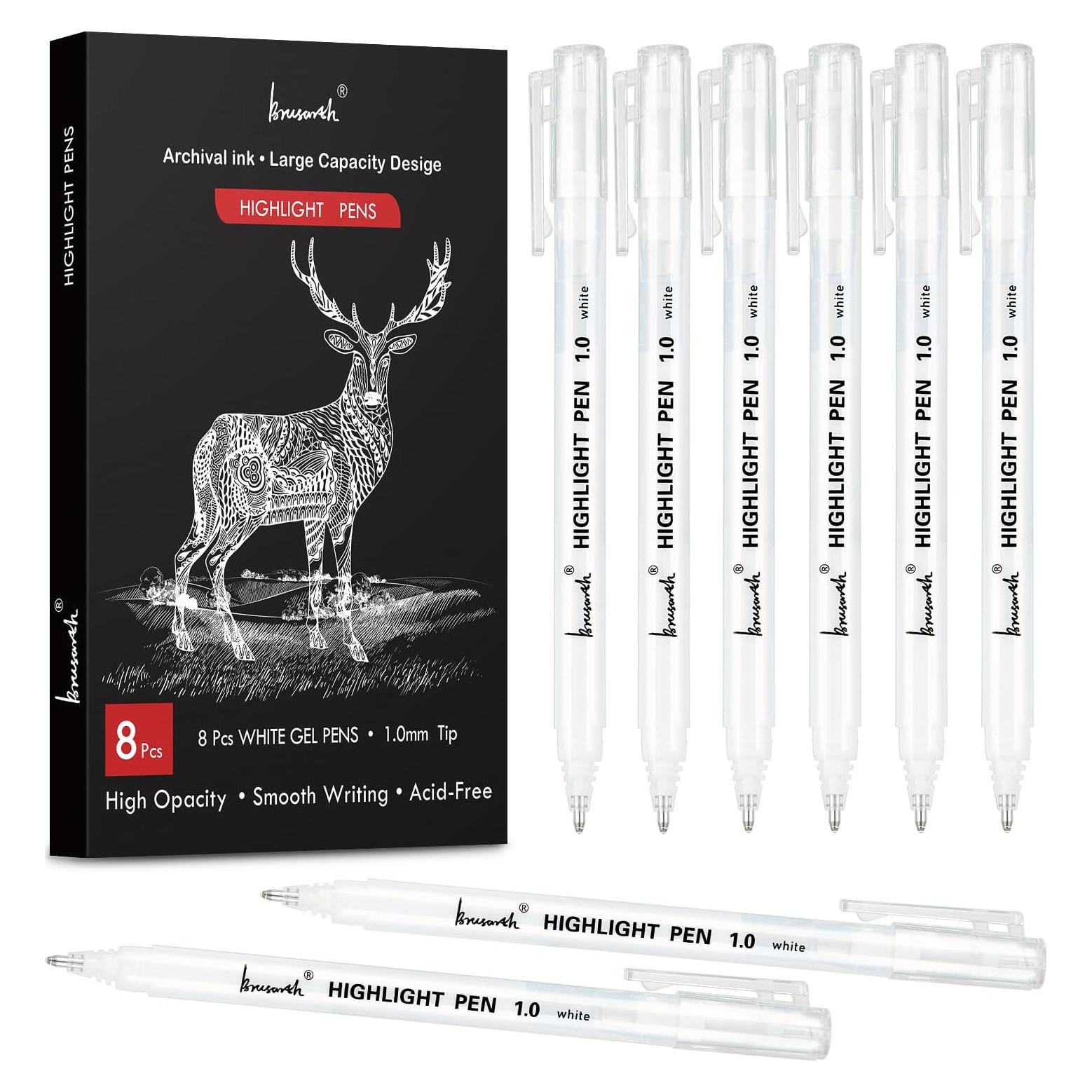 Bolígrafos de Gel Blancos Brusarth, 8 Piezas, Punta Fina 1mm