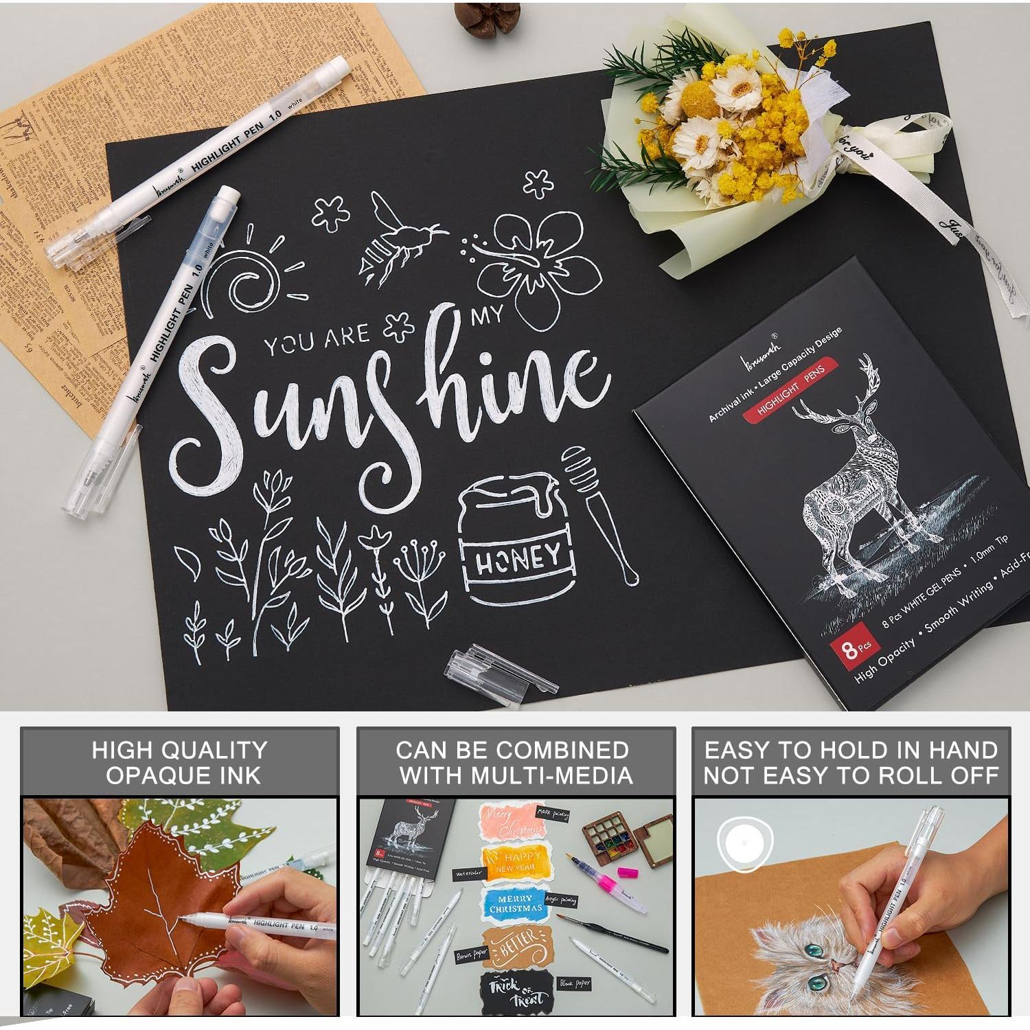 Bolígrafos de Gel Blancos Brusarth, 8 Piezas, Punta Fina 1mm