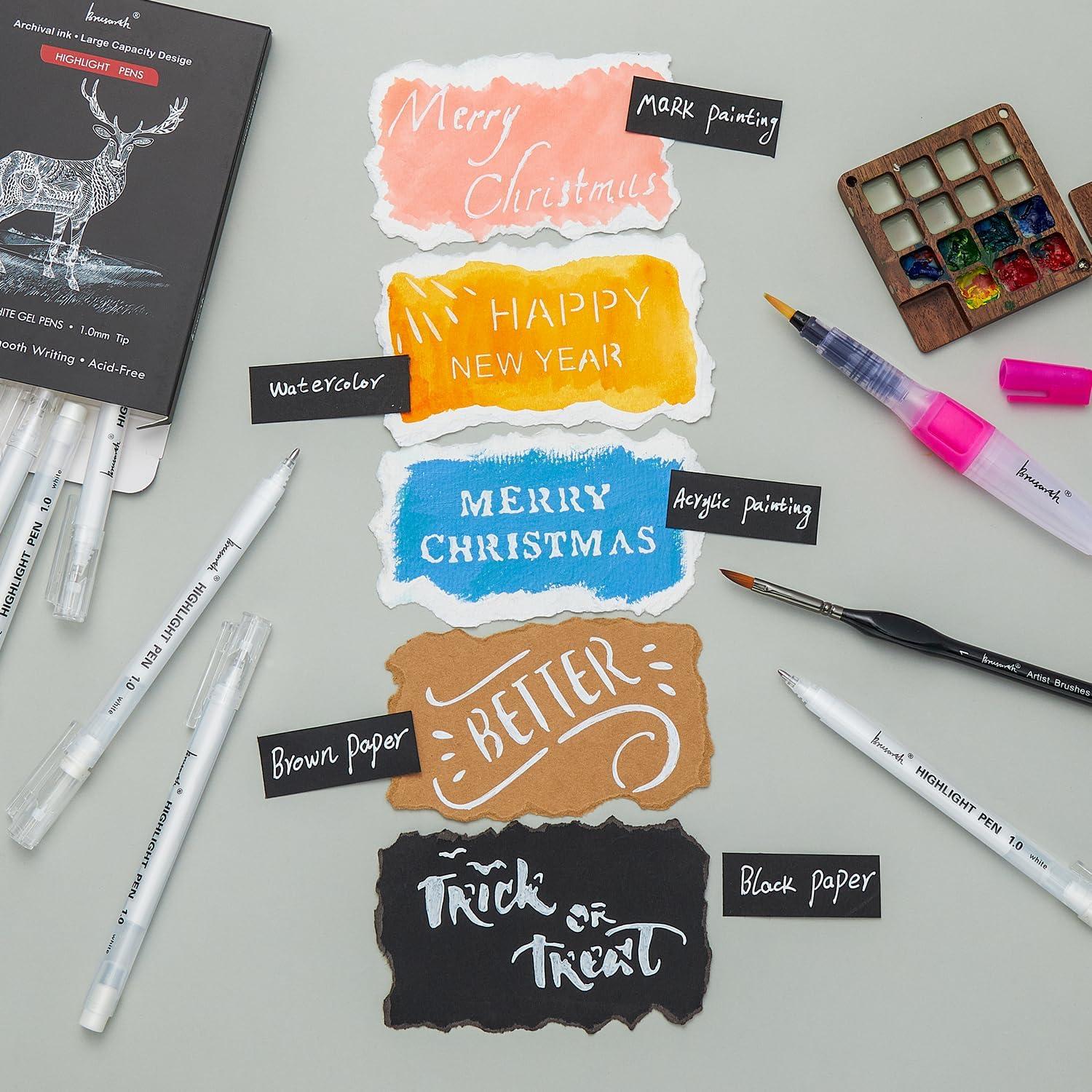 Bolígrafos de Gel Blancos Brusarth, 8 Piezas, Punta Fina 1mm