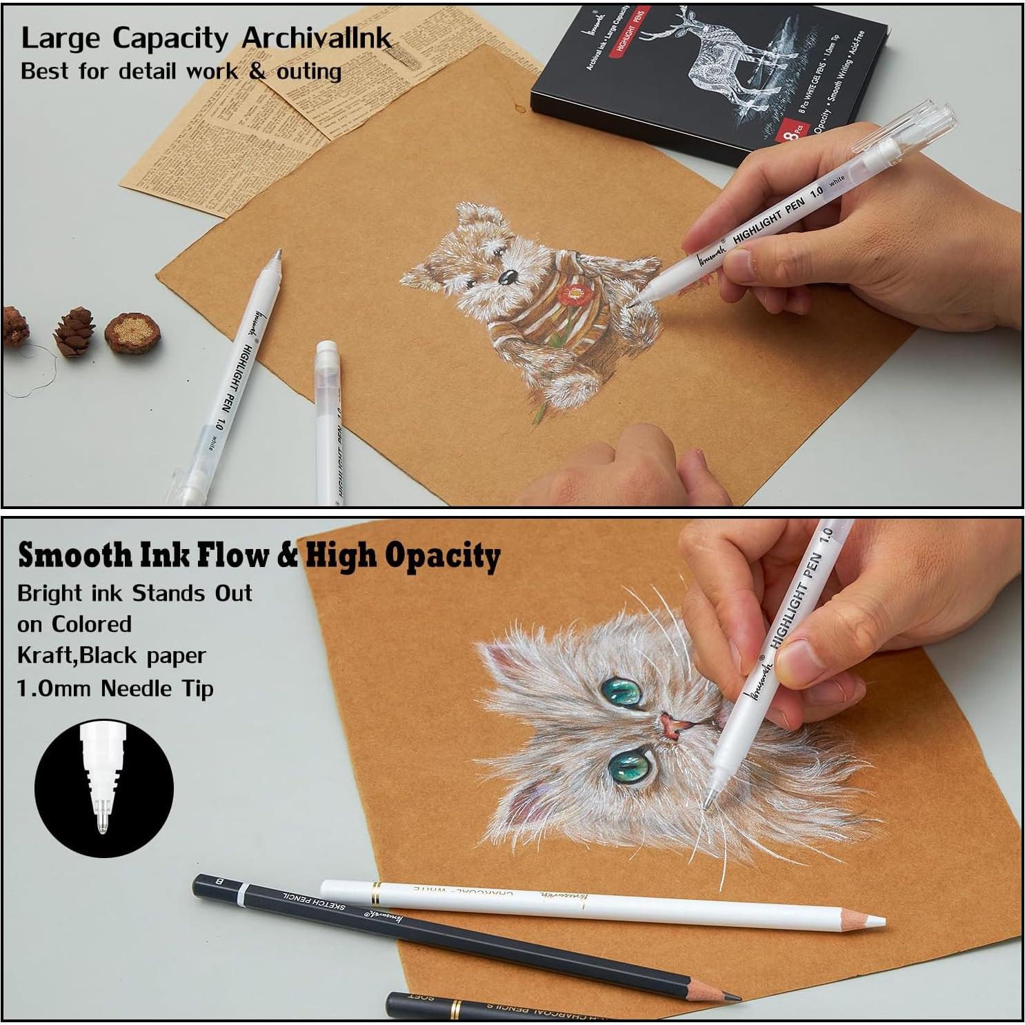 Bolígrafos de Gel Blancos Brusarth, 8 Piezas, Punta Fina 1mm