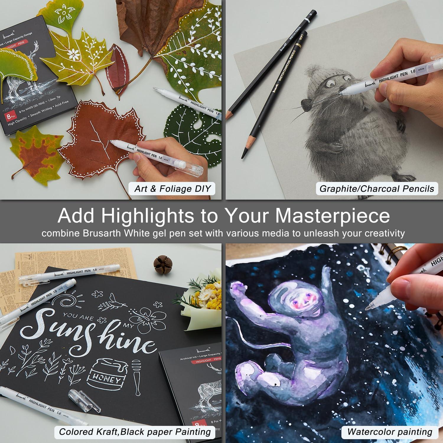 Bolígrafos de Gel Blancos Brusarth, 8 Piezas, Punta Fina 1mm