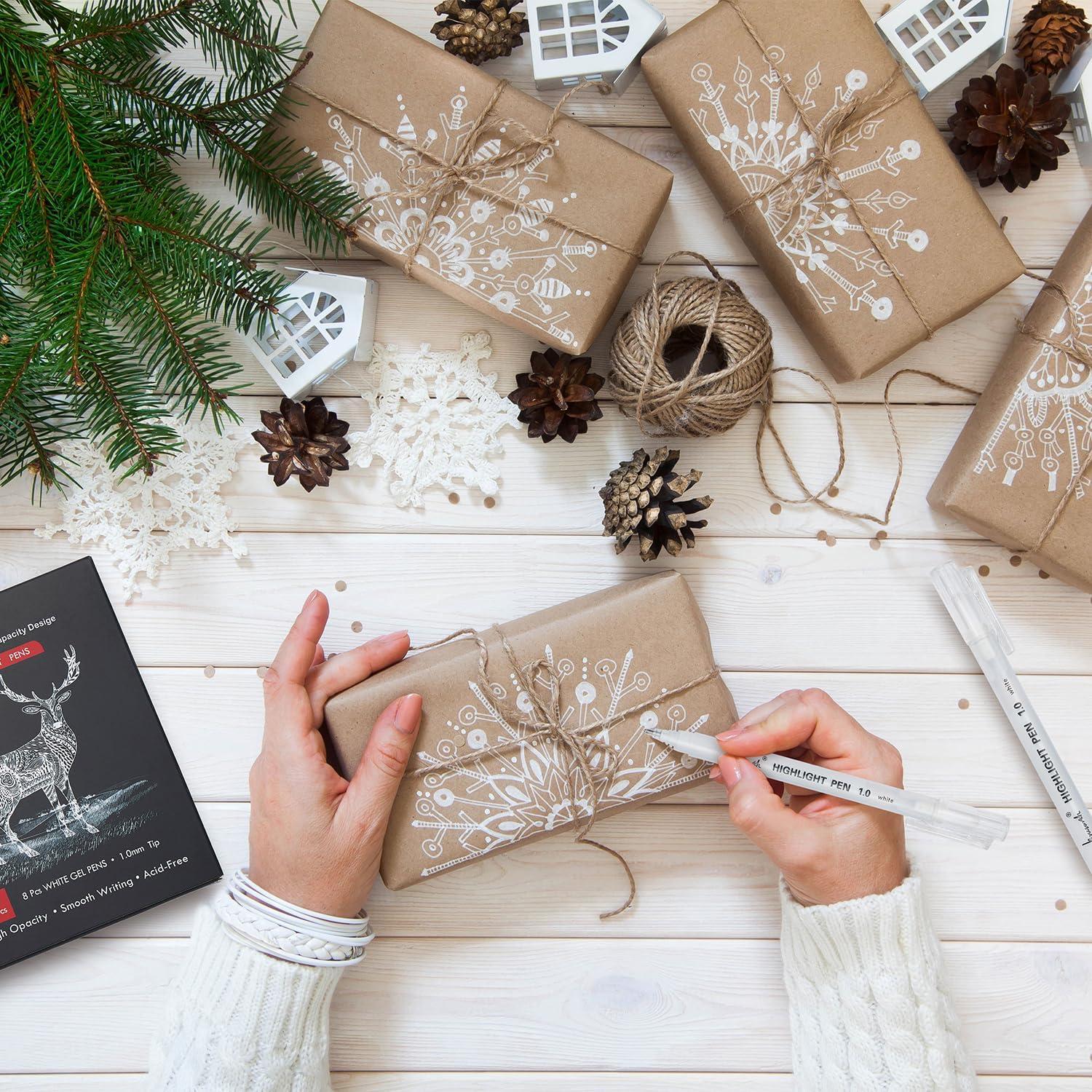 Bolígrafos de Gel Blancos Brusarth, 8 Piezas, Punta Fina 1mm