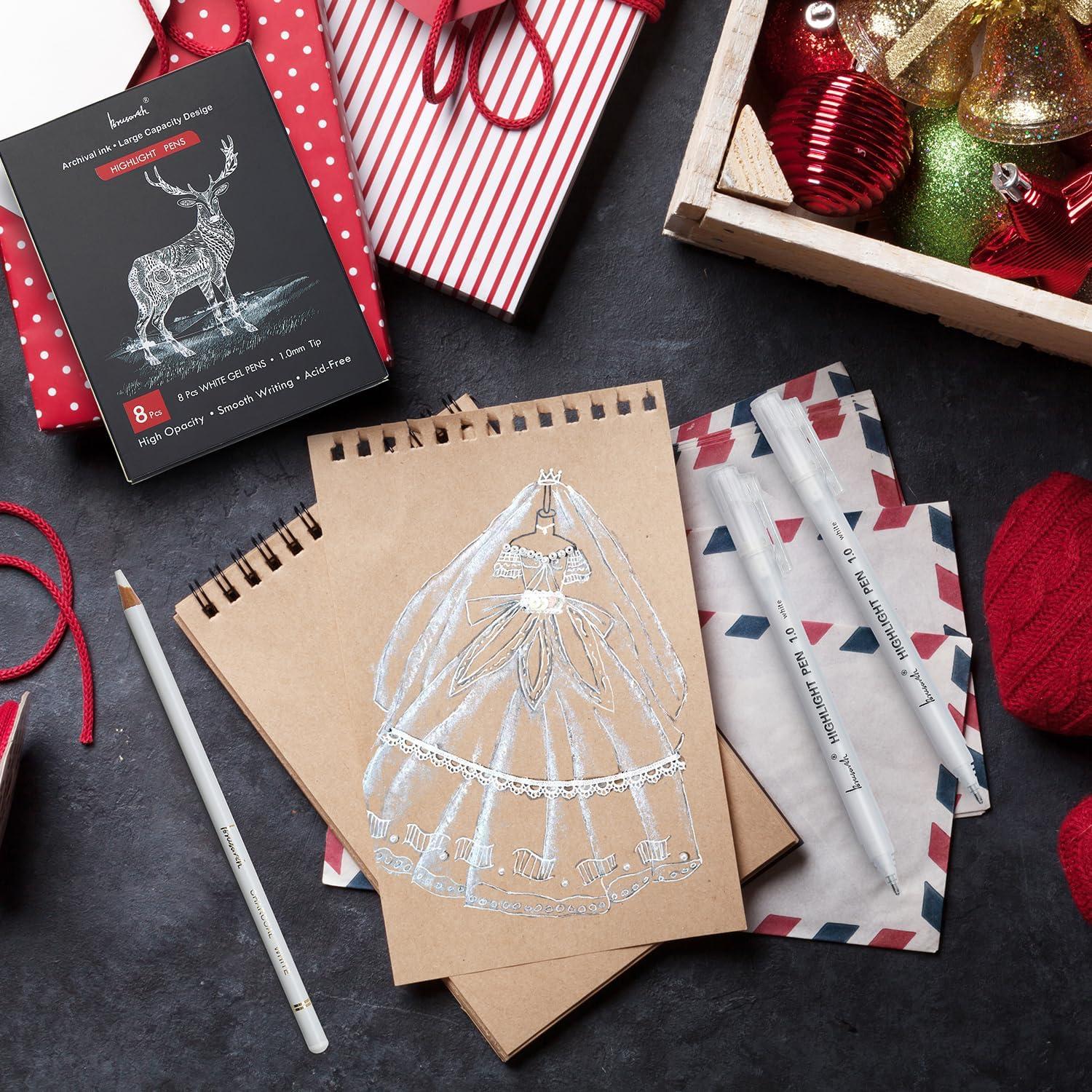 Bolígrafos de Gel Blancos Brusarth, 8 Piezas, Punta Fina 1mm