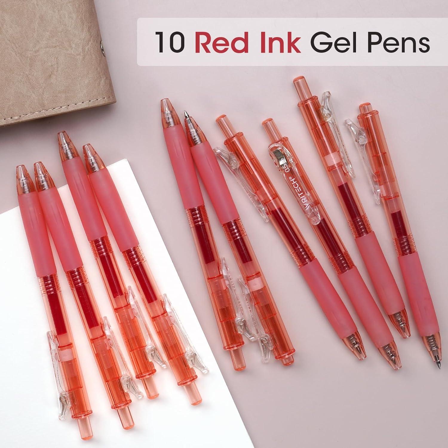 Bolígrafos de Gel Retráctiles WRITECH, Tinta Roja 0.7mm, Set 10