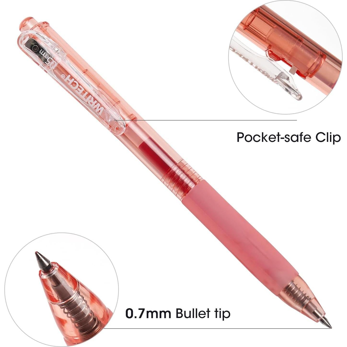 Bolígrafos de Gel Retráctiles WRITECH, Tinta Roja 0.7mm, Set 10