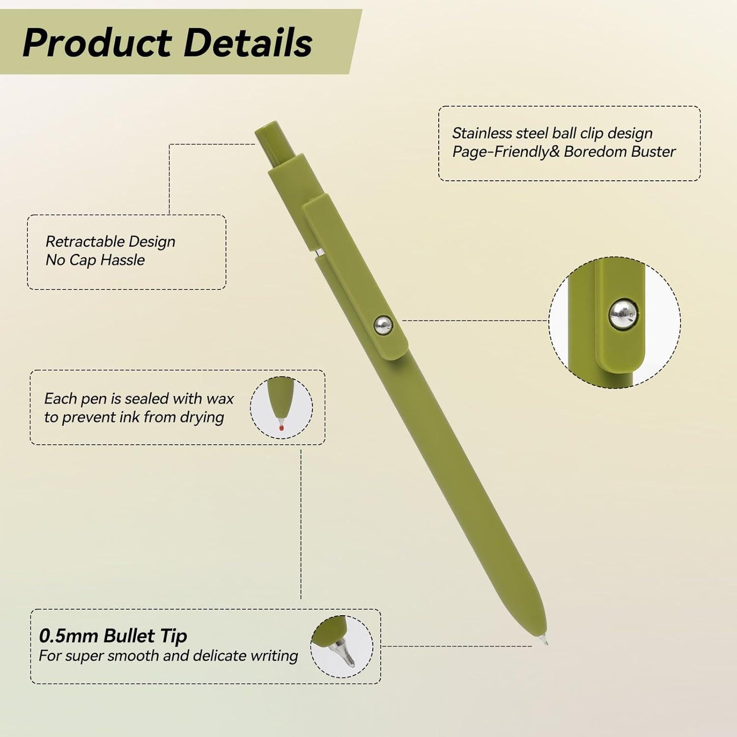 Bolígrafos de Gel MorPionk 5 Pcs 0.5mm Tinta Negra Vintage