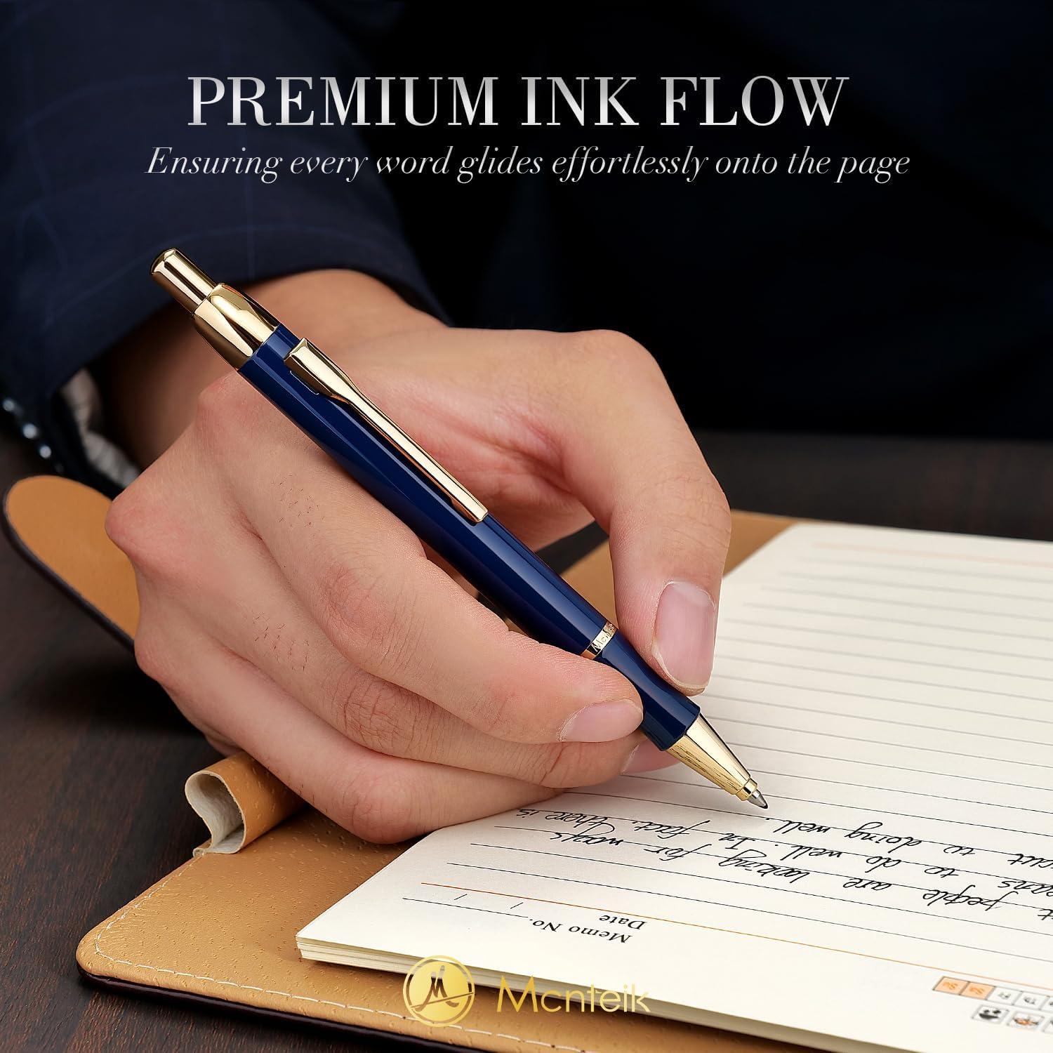 Bolígrafo Gel Retráctil MCNTEIK Azul Oro 24K Ergonomico