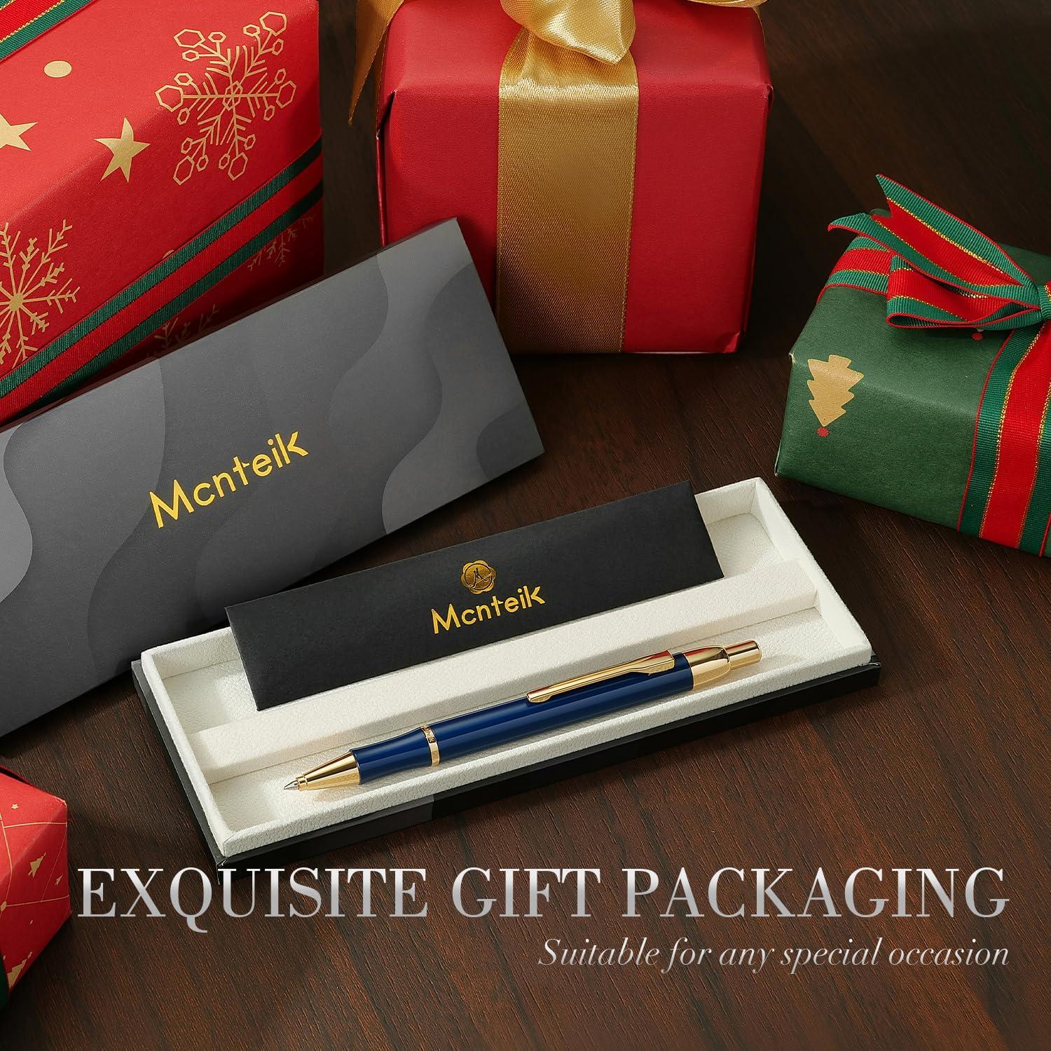 Bolígrafo Gel Retráctil MCNTEIK Azul Oro 24K Ergonomico