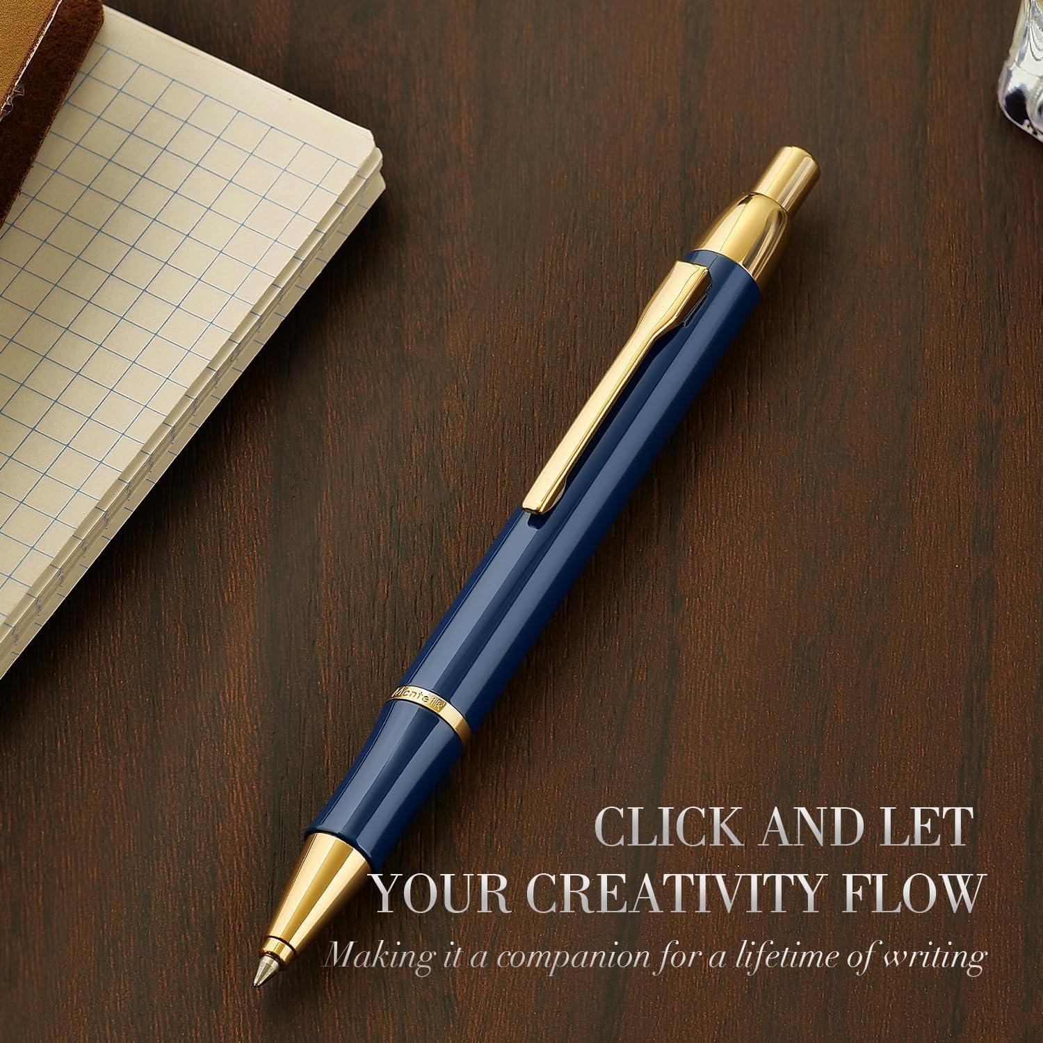 Bolígrafo Gel Retráctil MCNTEIK Azul Oro 24K Ergonomico