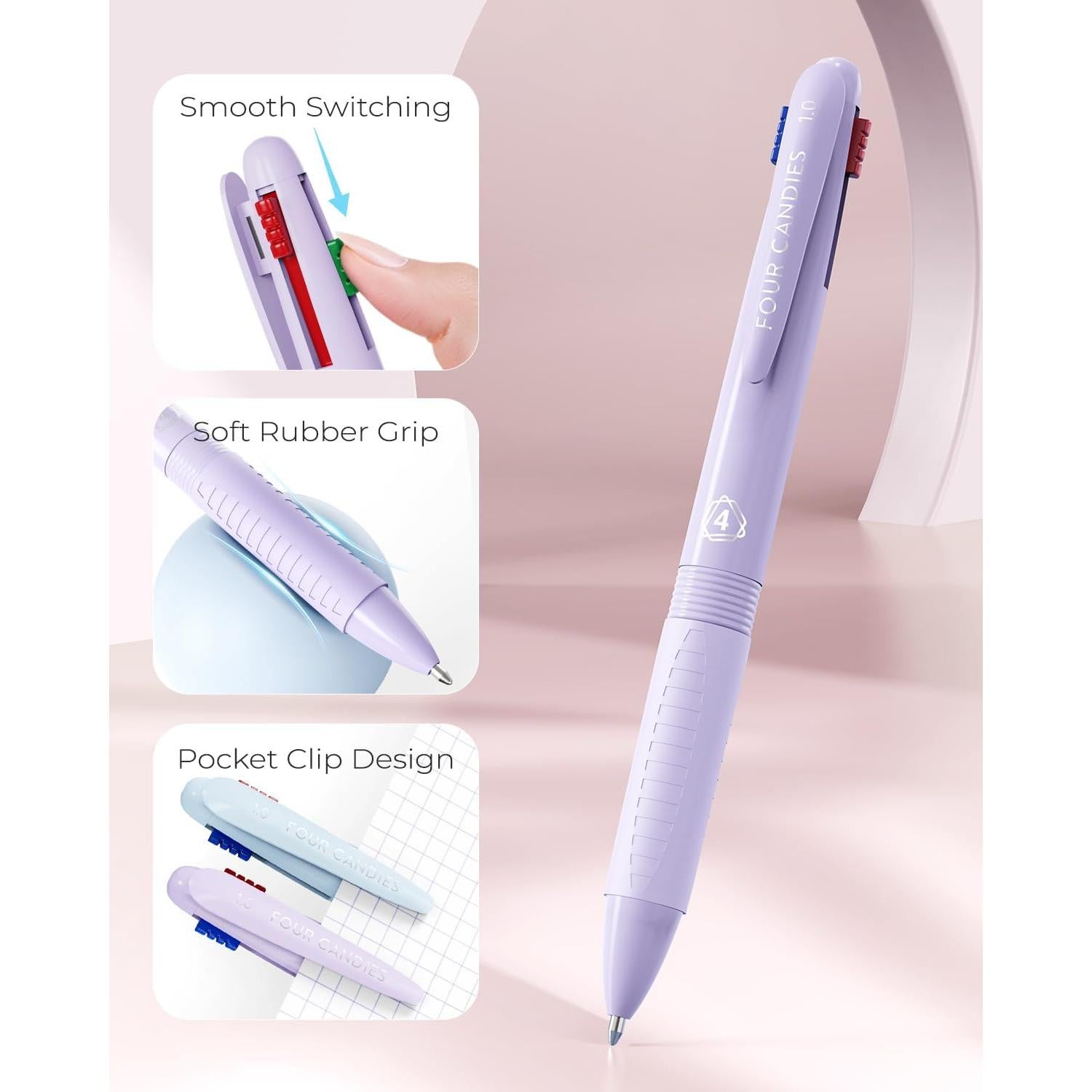 Bolígrafos Multicolor 4 en 1 Cuatro Caramelos - Paquete de 9