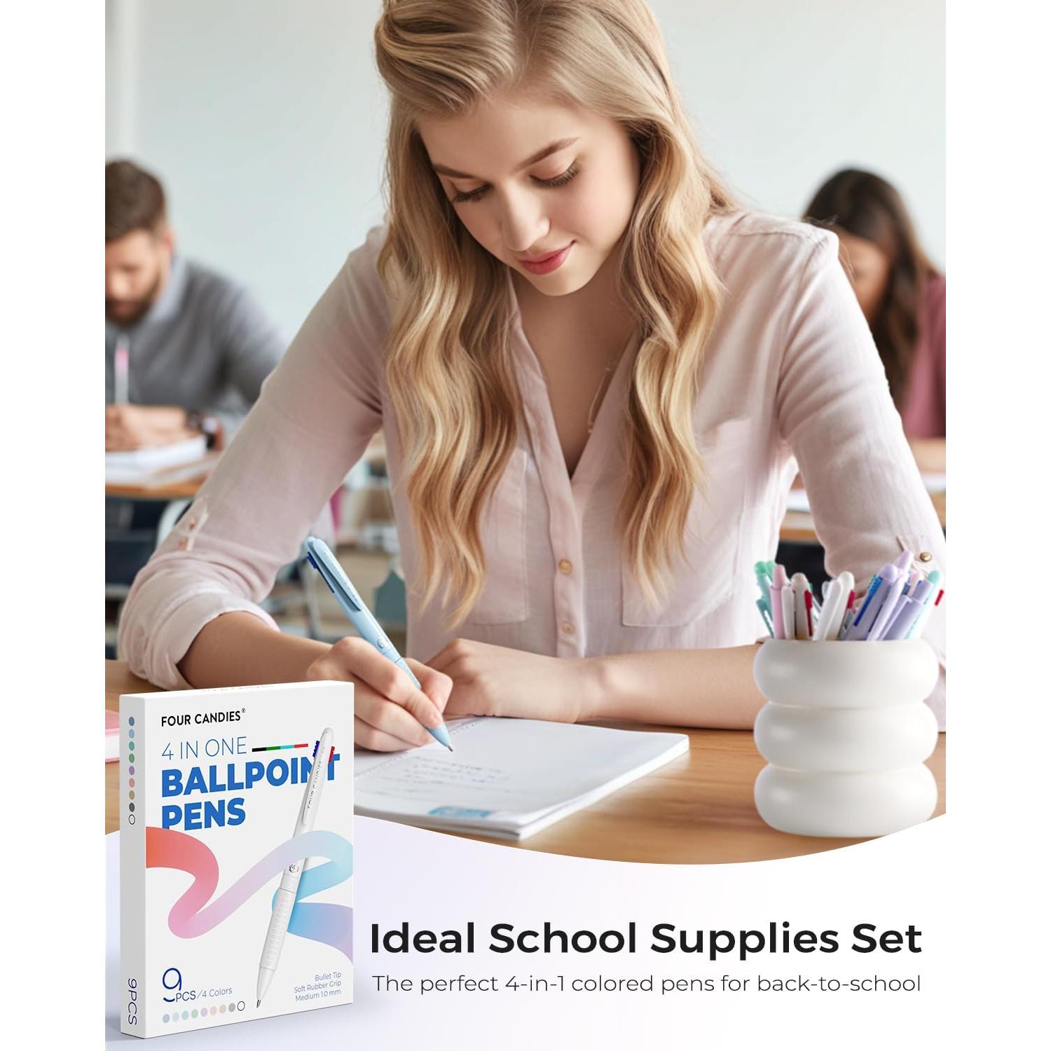 Bolígrafos Multicolor 4 en 1 Cuatro Caramelos - Paquete de 9