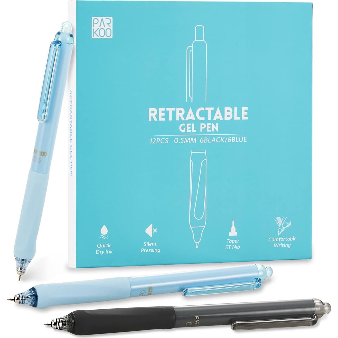 Bolígrafos de Gel ParKoo 12pcs Punta Fina 0.5mm Retráctiles