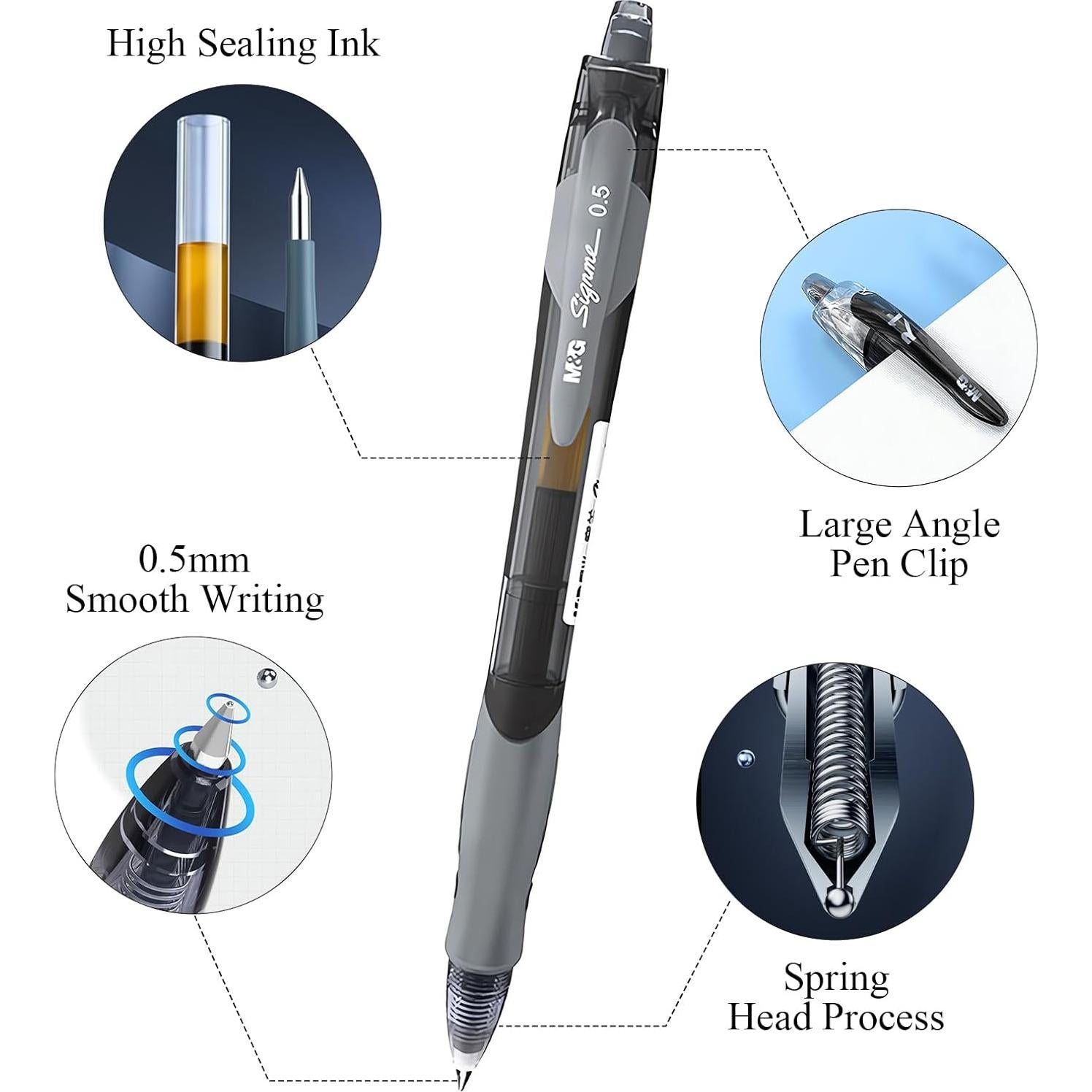 Set de 30 Bolígrafos de Gel M&G 0.5mm Tinta Negra Retráctiles