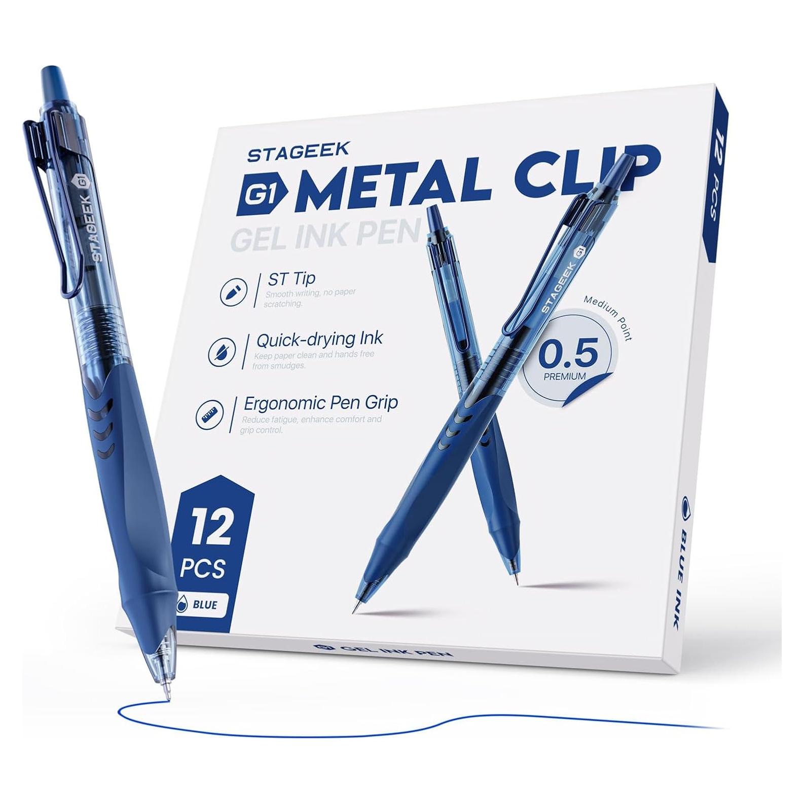 Paquete de 12 bolígrafos de gel STAGEEK azul 0.5mm