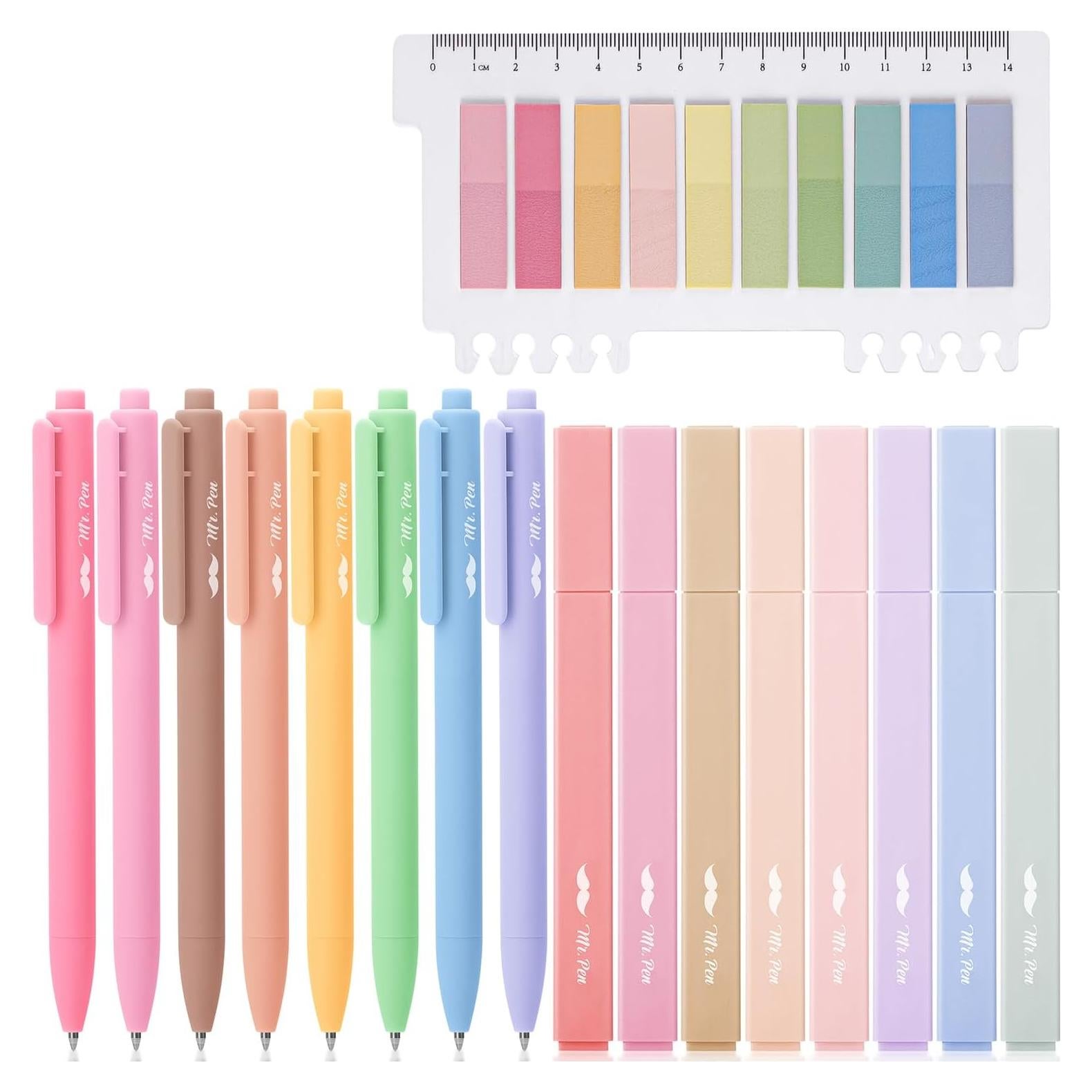 Set de Toma de Notas Mr. Pen: 8 Bolígrafos Gel Pastel + 200 Etiquetas