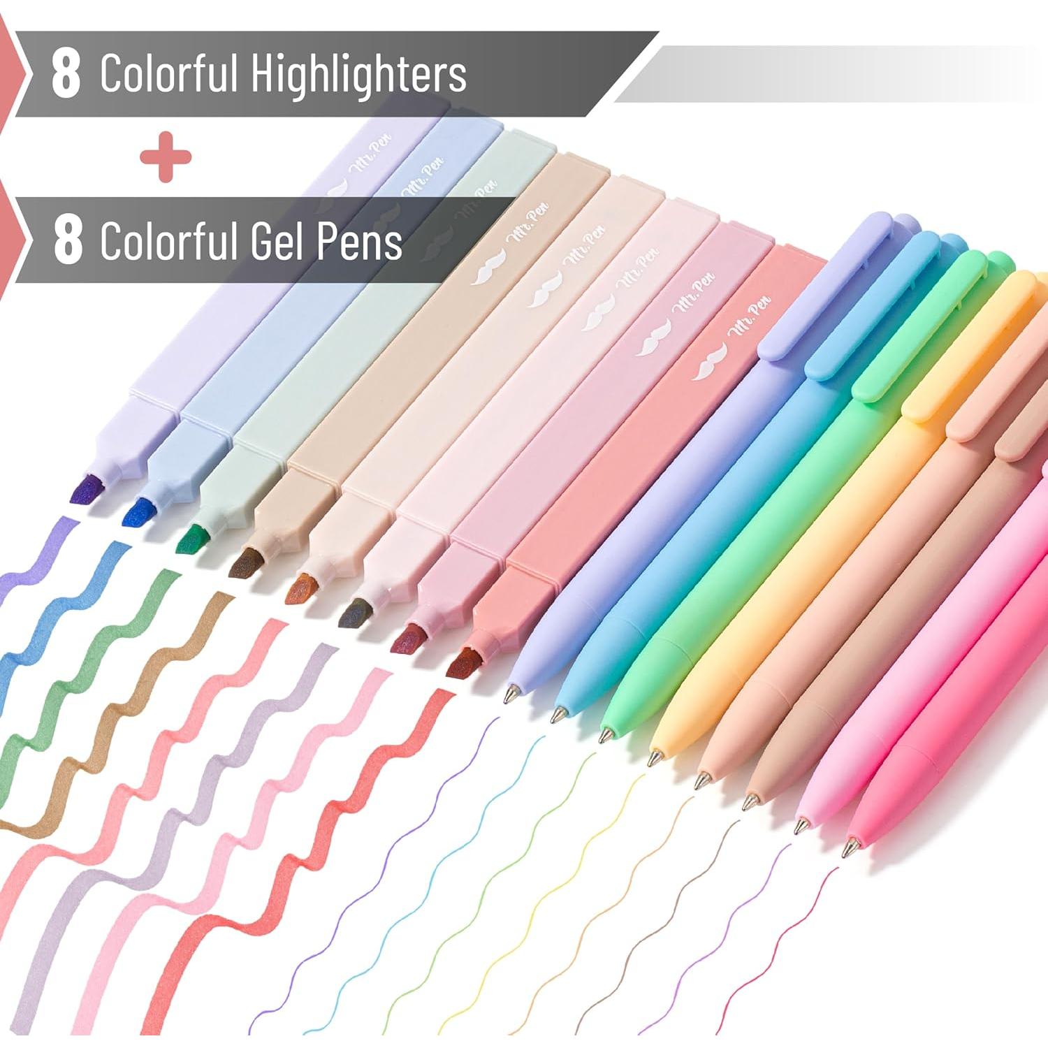 Set de Toma de Notas Mr. Pen: 8 Bolígrafos Gel Pastel + 200 Etiquetas