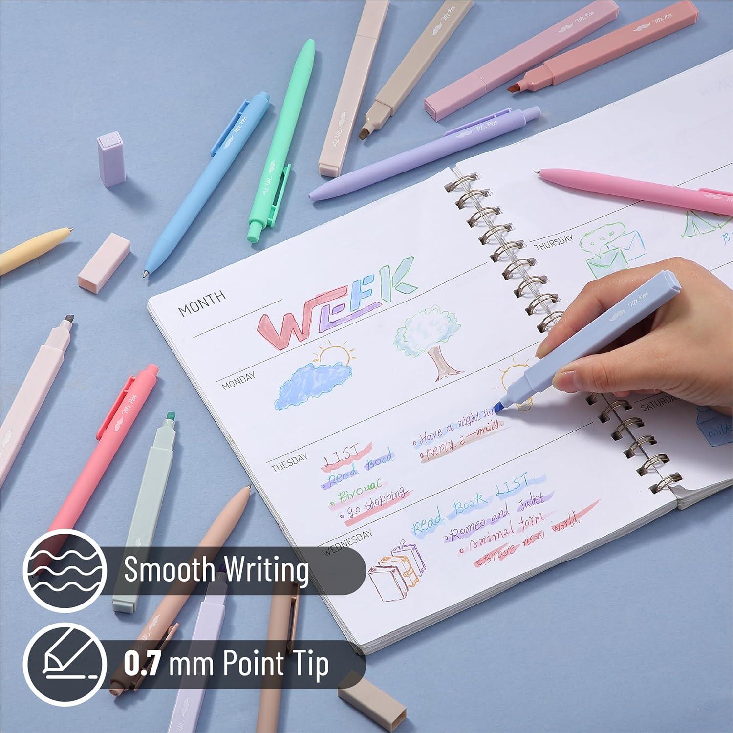 Set de Toma de Notas Mr. Pen: 8 Bolígrafos Gel Pastel + 200 Etiquetas