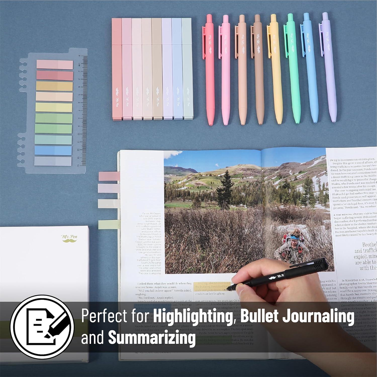 Set de Toma de Notas Mr. Pen: 8 Bolígrafos Gel Pastel + 200 Etiquetas