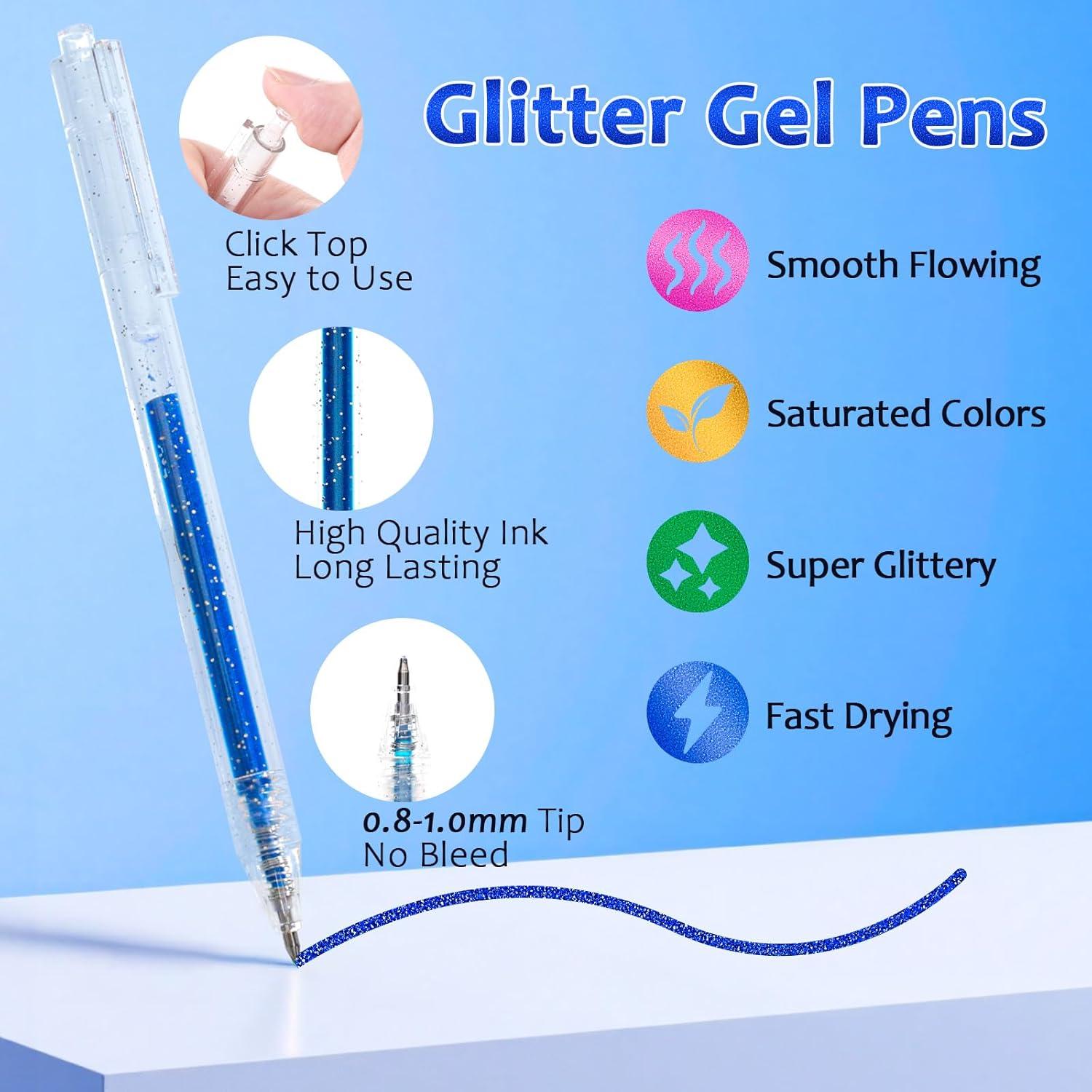 Bolígrafos de Gel Glitter LET'S RESIN, 18 Colores Vibrantes
