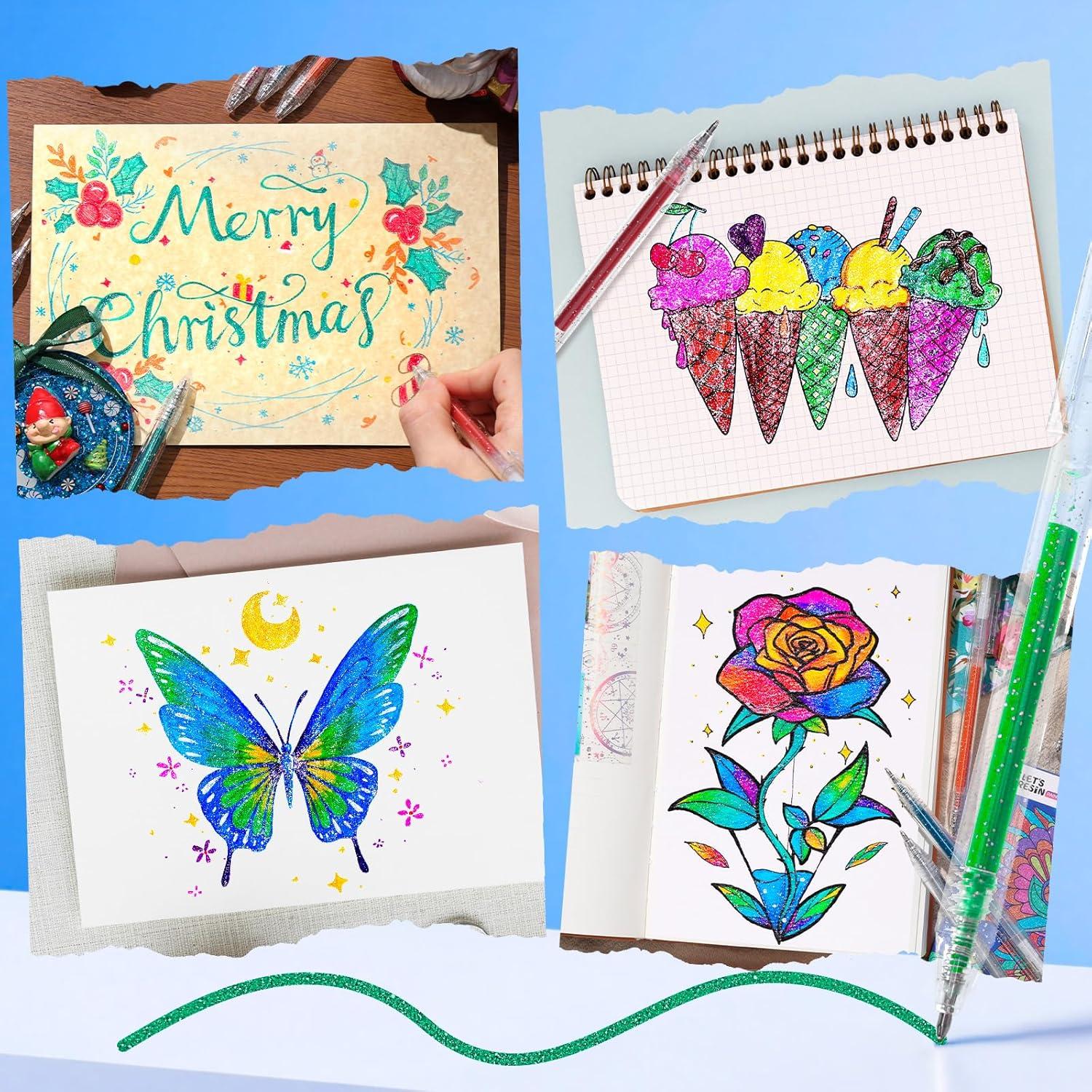 Bolígrafos de Gel Glitter LET'S RESIN, 18 Colores Vibrantes