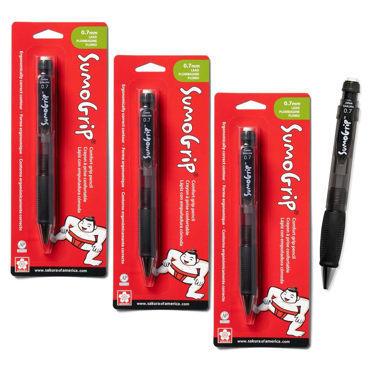 Lápiz mecánico SumoGrip SAKURA 0.7 mm ergonómico - Paquete de 3