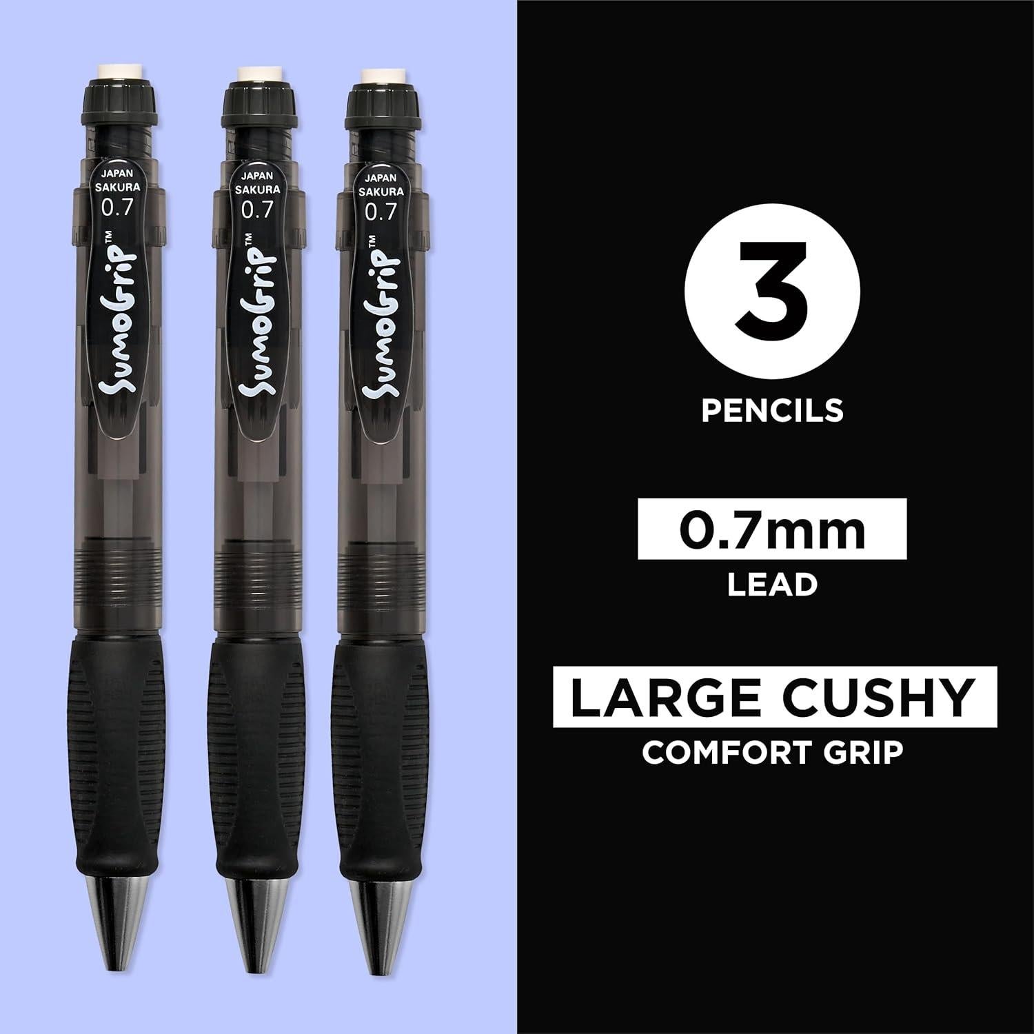 Lápiz mecánico SumoGrip SAKURA 0.7 mm ergonómico - Paquete de 3