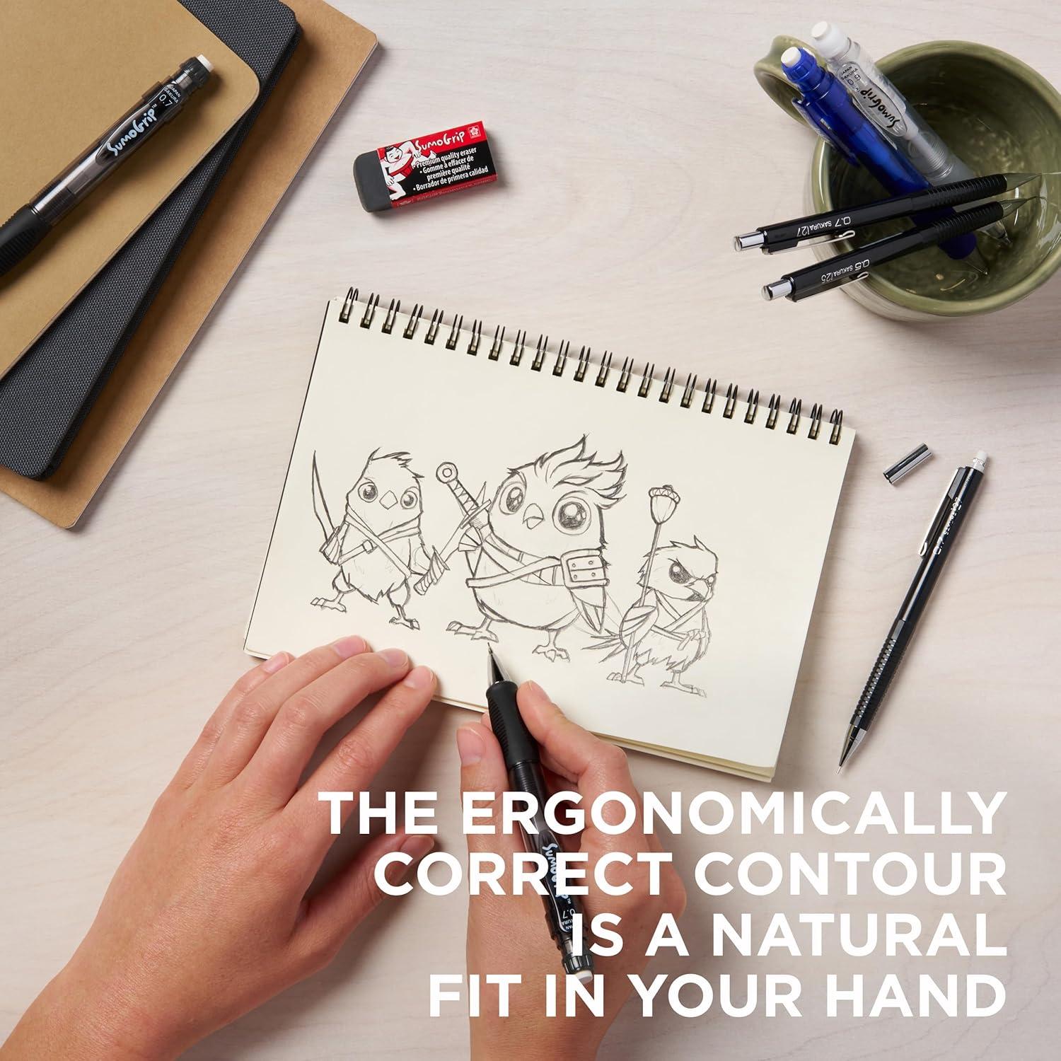 Lápiz mecánico SumoGrip SAKURA 0.7 mm ergonómico - Paquete de 3