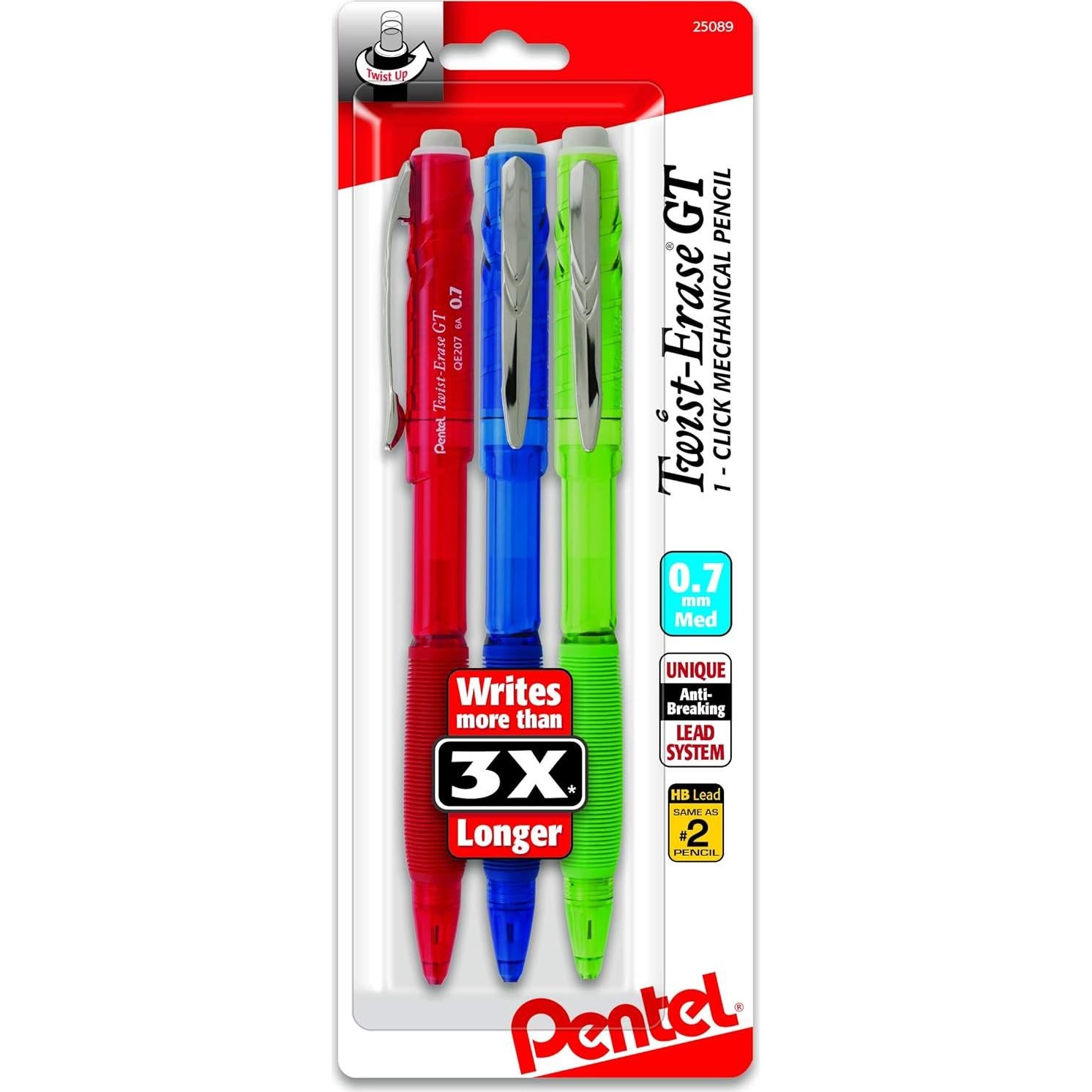 Lápiz Mecánico Pentel Twist-Erase GT 0.7mm Paquete de 3