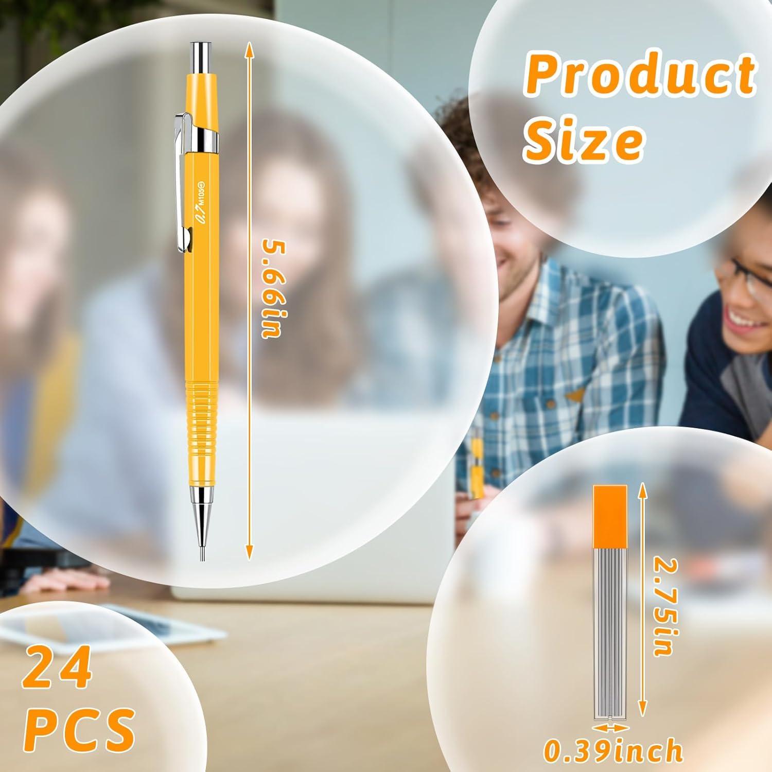 Juego de 24 Lápices Mecánicos Gueevin 0.9mm Amarillo