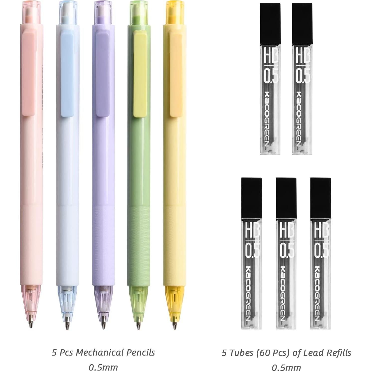 Juego de Lápices Mecánicos Kaco 0.5 mm Pastel 5 Piezas