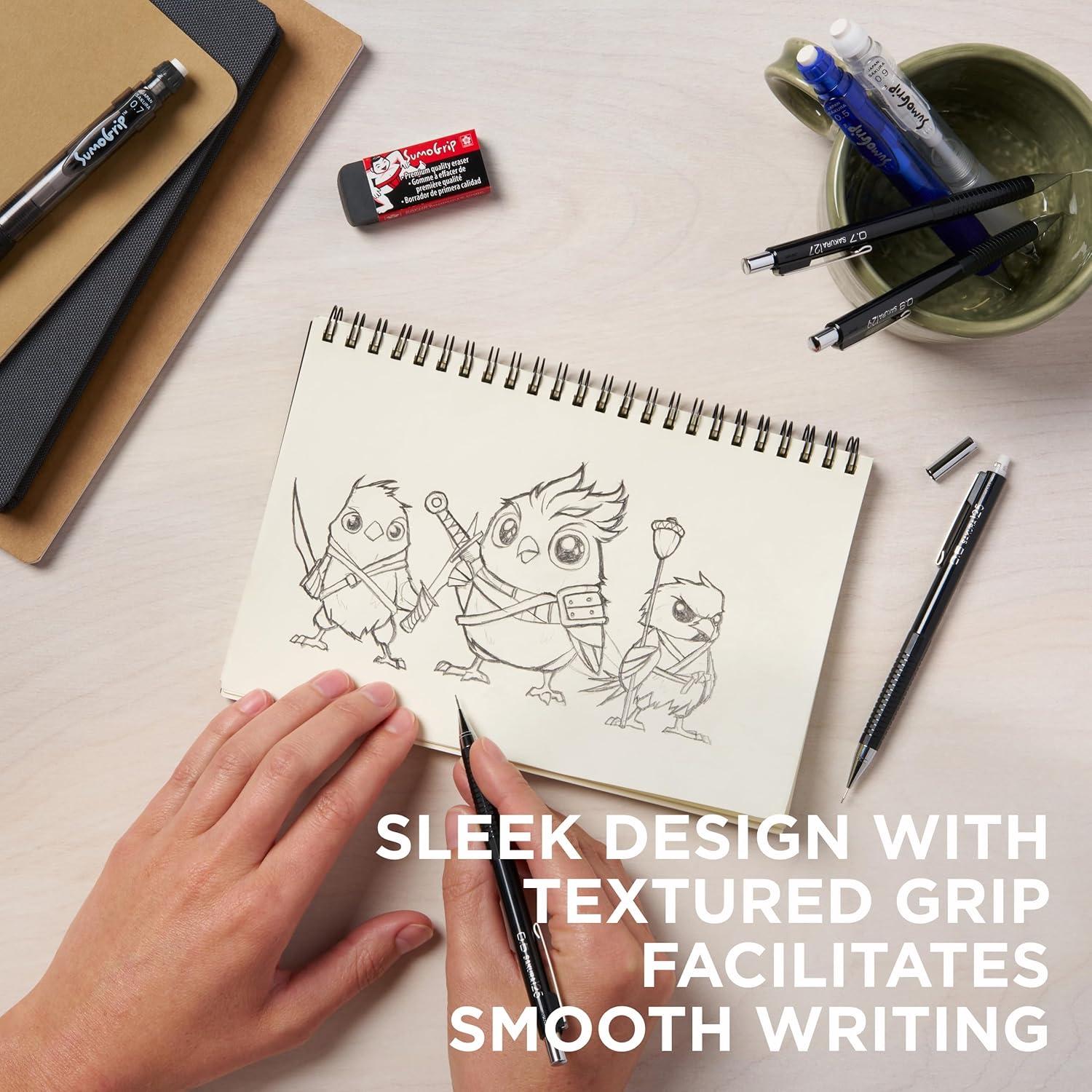 Lápiz Mecánico Sakura 0.7mm con 3 Recargas de Borrador - Negro