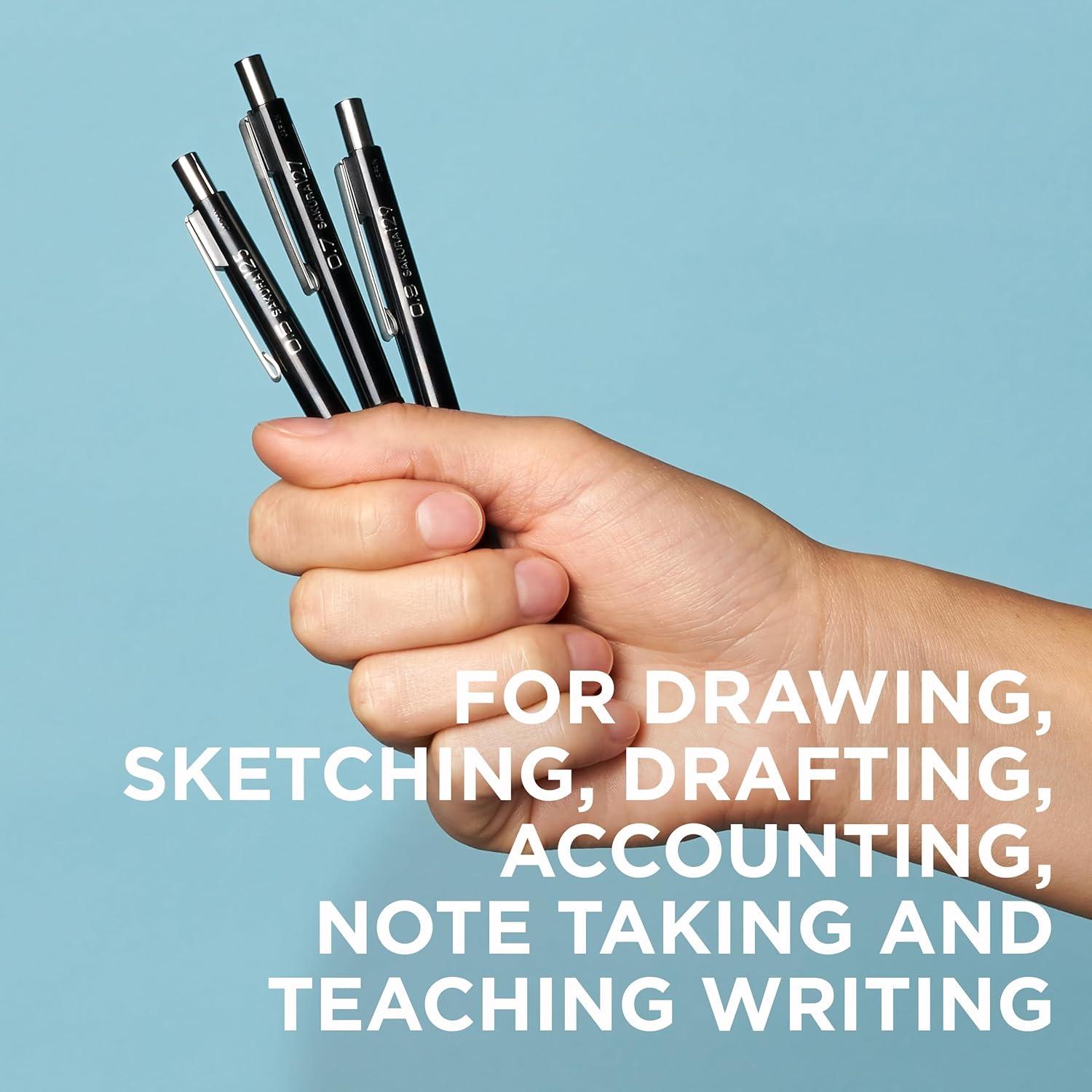 Lápiz Mecánico Sakura 0.7mm con 3 Recargas de Borrador - Negro