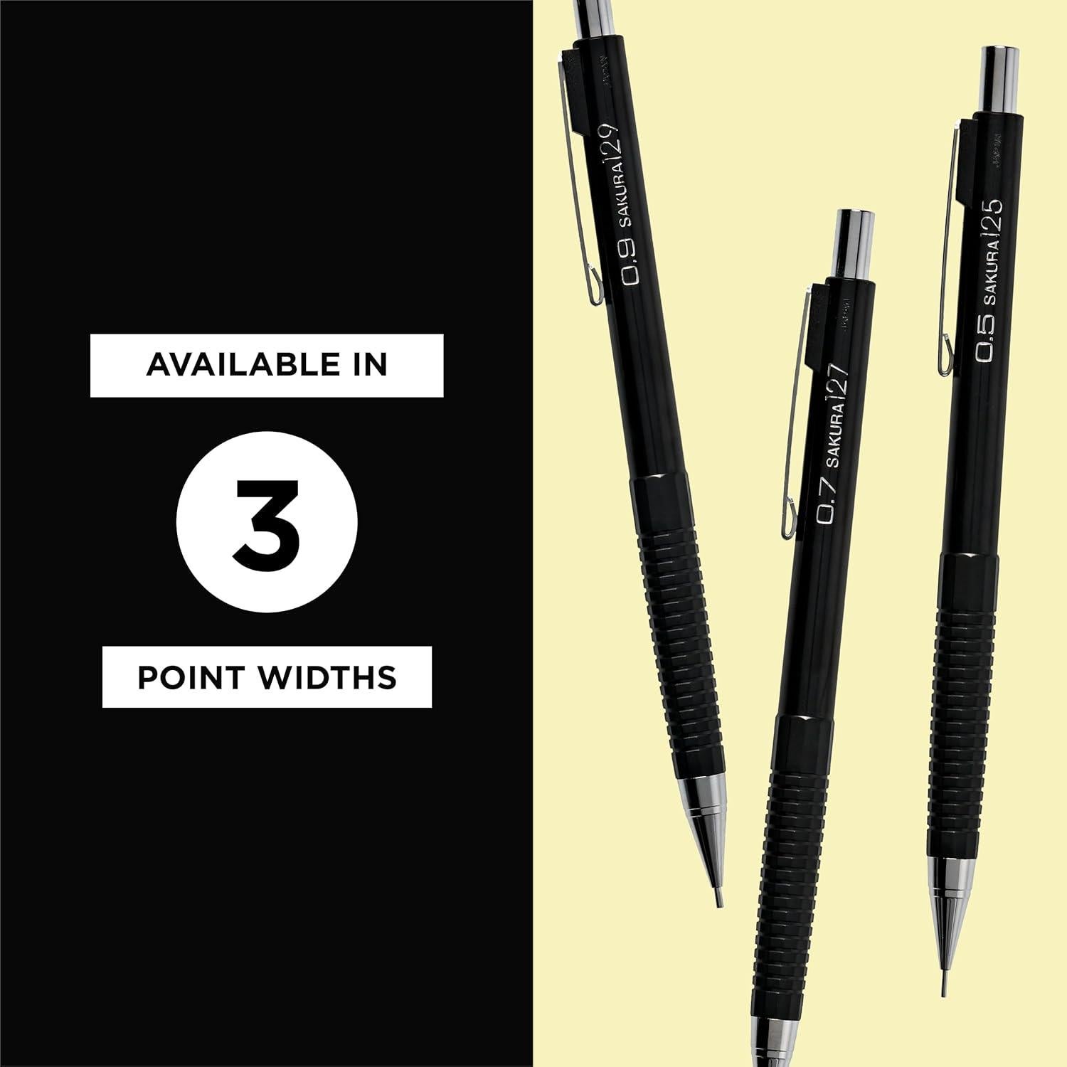 Lápiz Mecánico Sakura 0.7mm con 3 Recargas de Borrador - Negro