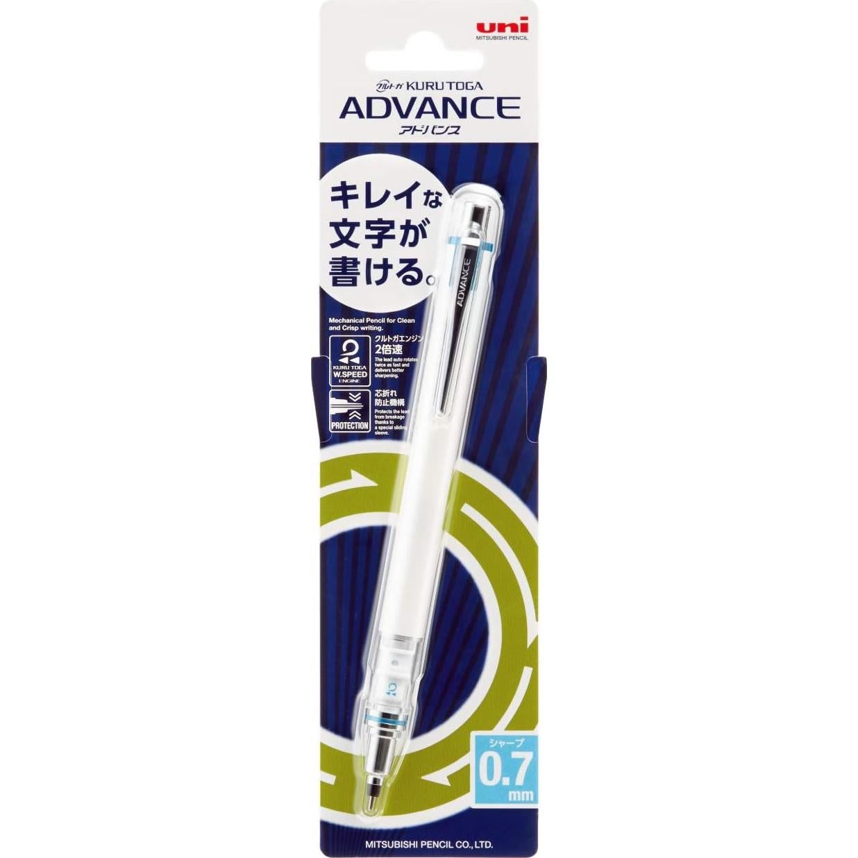 Lápiz Mecánico Kuru Toga Advance Mitsubishi 0.7mm Blanco