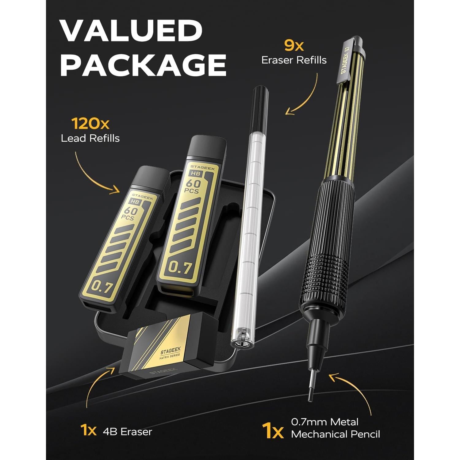 Lápiz Mecánico STAGEEK 0.7mm con Estuche de Metal y Recargas