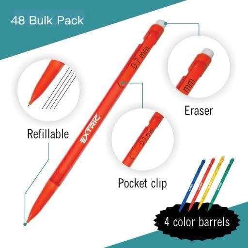 Lápices Mecánicos EXTRIC 0.7mm HB #2 con Borradores - Paquete de 48