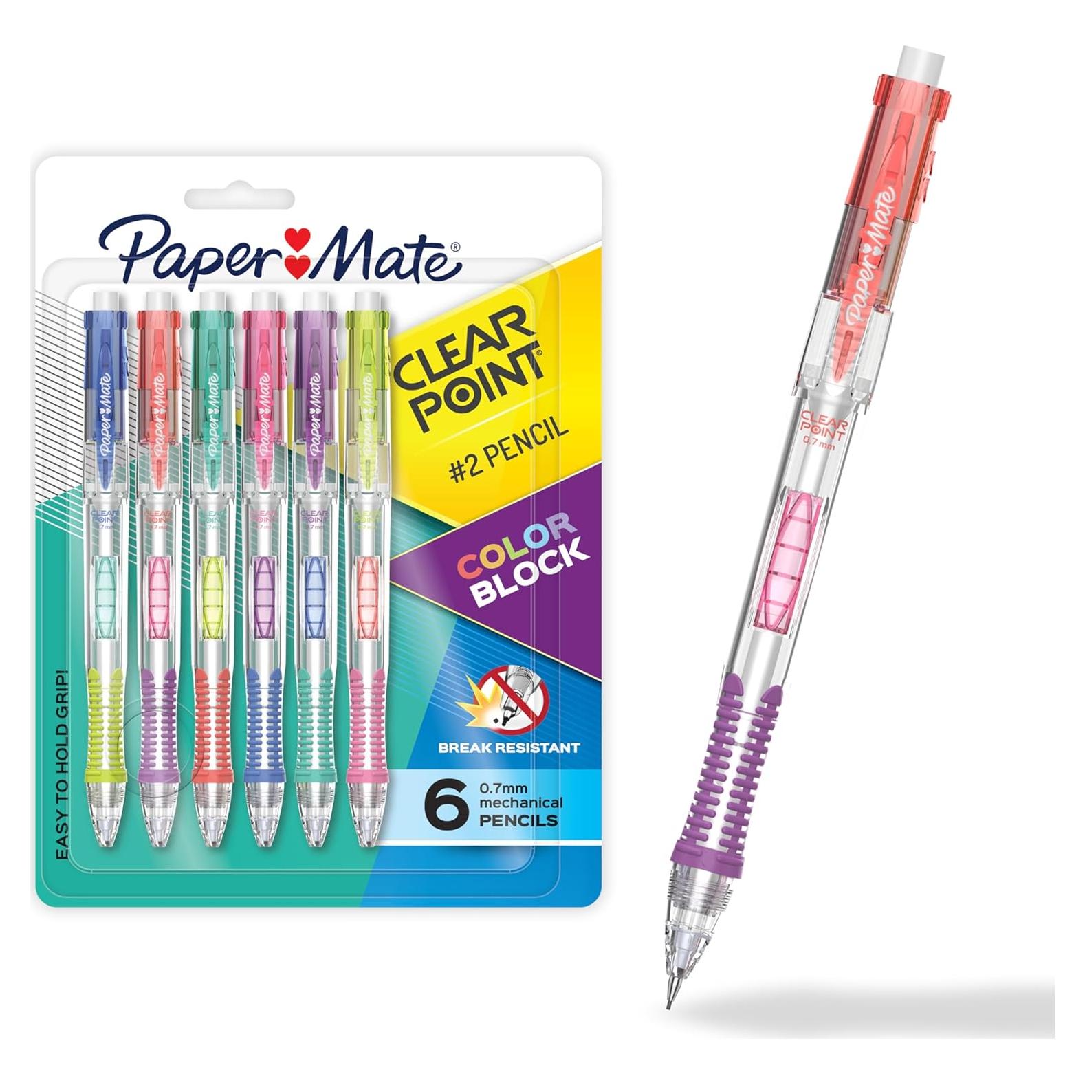 Lápiz Mecánico Paper Mate Clearpoint Color Block, Mina HB #2, 6 Unidades