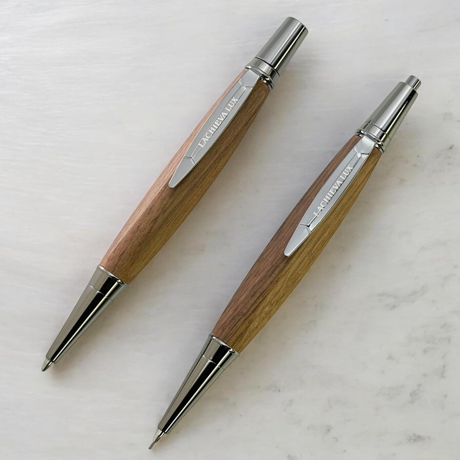 Juego de Bolígrafo y Lápiz Mecánico LACHIEVA LUX - Madera de Nogal