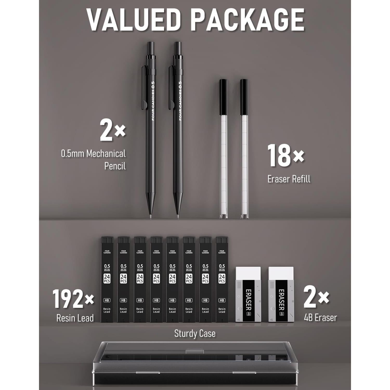 Juego de Lápices Mecánicos Cuatro Caramelos 0.5mm con Recargas