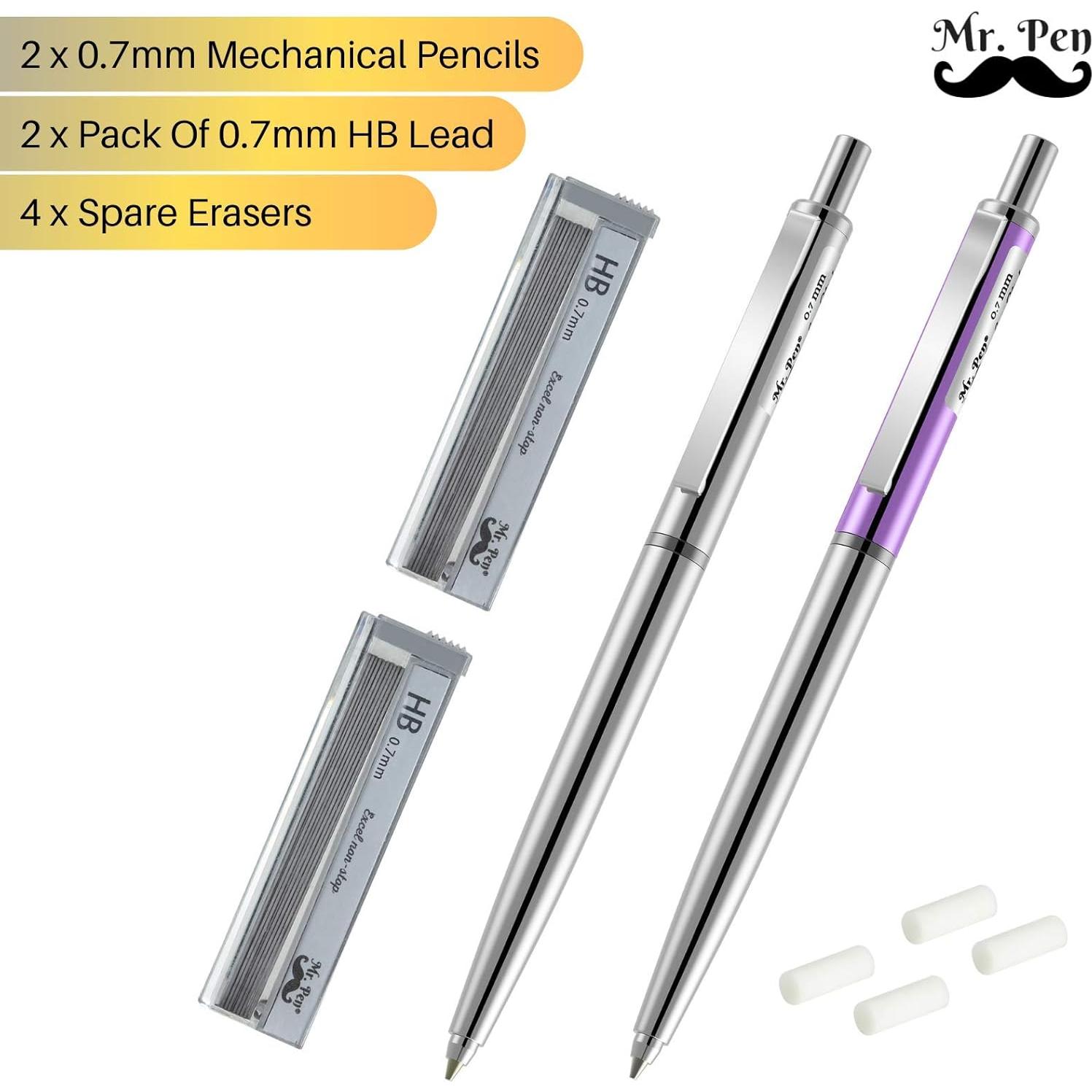 Lápiz Mecánico 0.7mm Mr. Pen - Paquete de 2 con Borradores