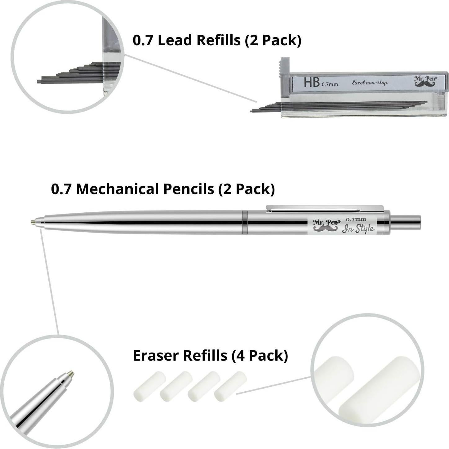 Lápiz Mecánico 0.7mm Mr. Pen - Paquete de 2 con Borradores