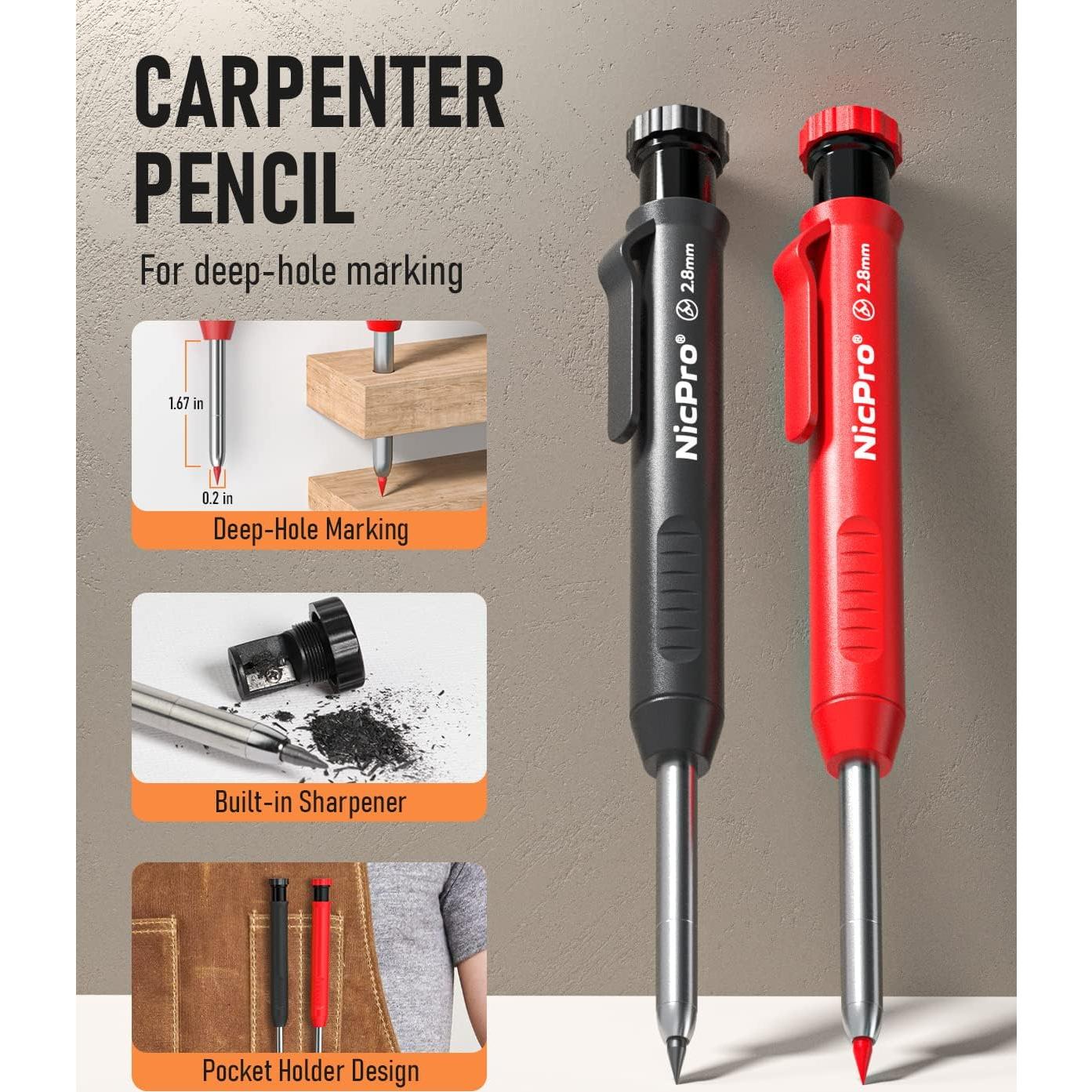 Conjunto de Lápices de Carpintero Nicpro 11 Piezas con Sacapuntas