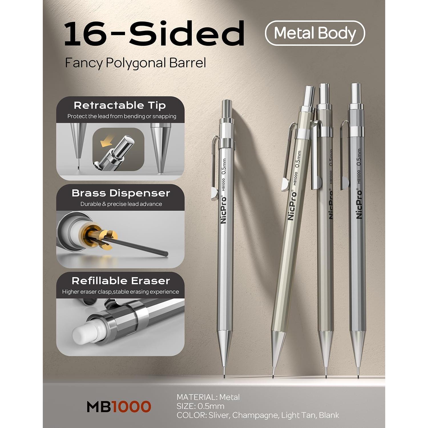 Juego de Lápices Mecánicos Nicpro 37PCS 0.5mm 0.7mm 0.9mm