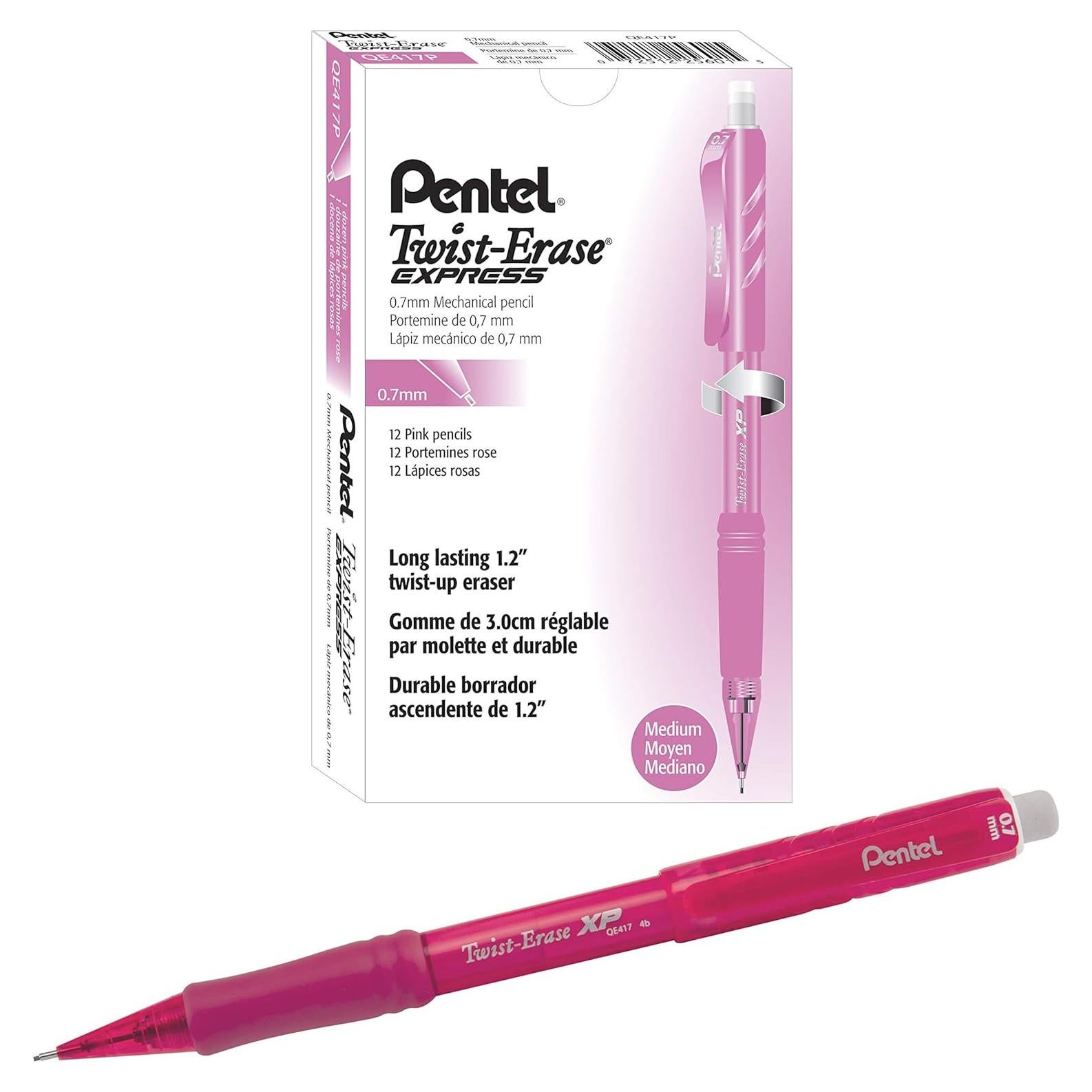 Lápiz Mecánico Pentel Twist-Erase 0.7mm Rosa - Caja 12