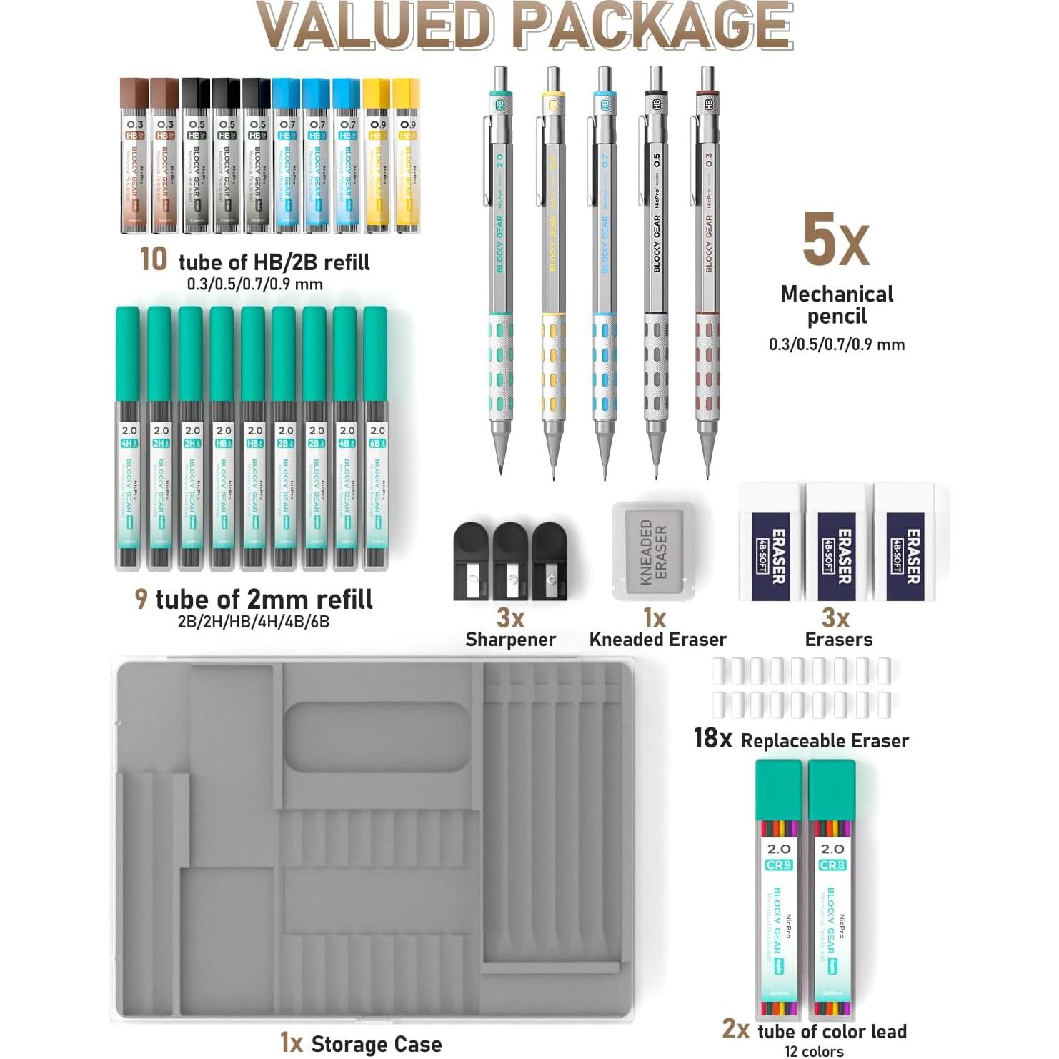 Conjunto de Lápices Mecánicos Nicpro Blocky Gear 36PCS