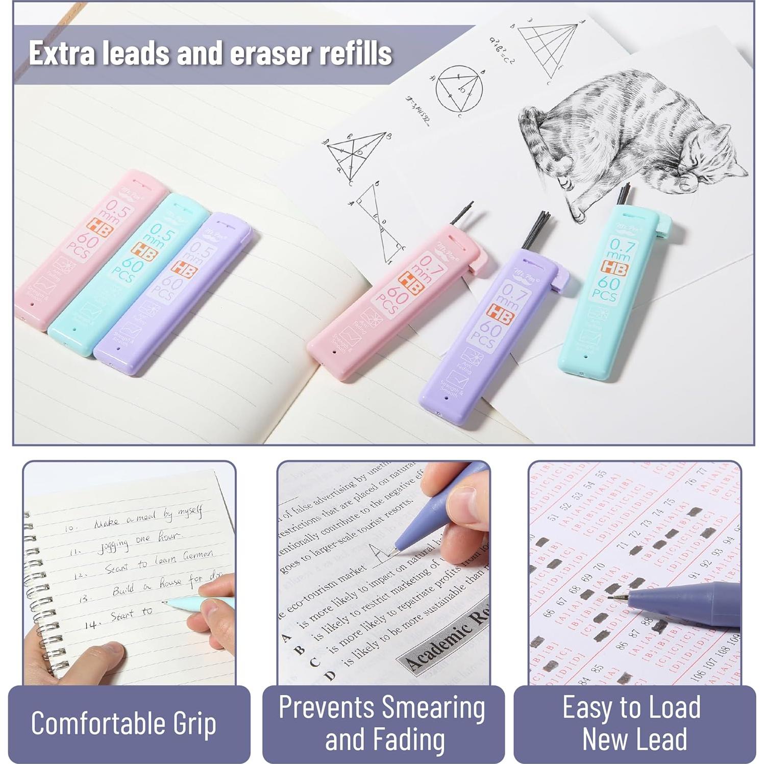 Juego de lápices mecánicos pastel Mr. Pen 6 unidades 0.5-0.7mm