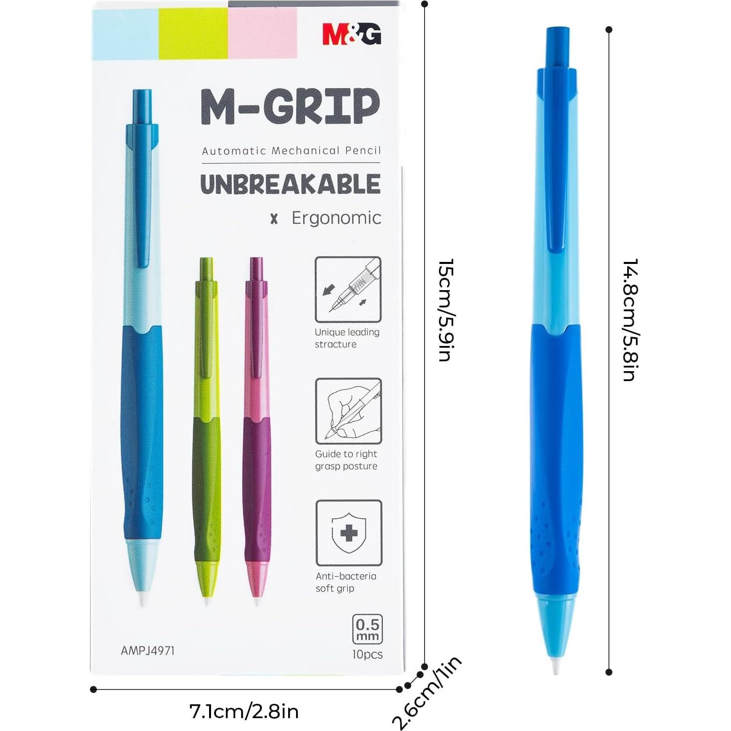 Juego de Lápices Mecánicos M&G 0.5mm, 10 Piezas, Color Negro