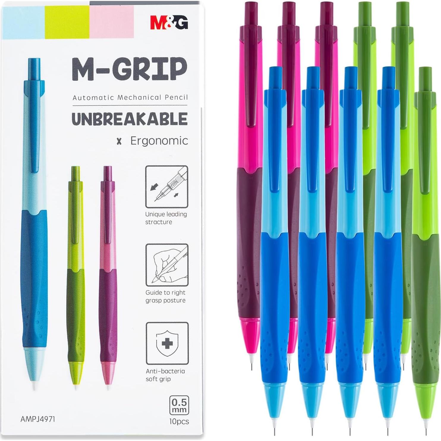 Juego de Lápices Mecánicos M&G 0.5mm, 10 Piezas, Color Negro